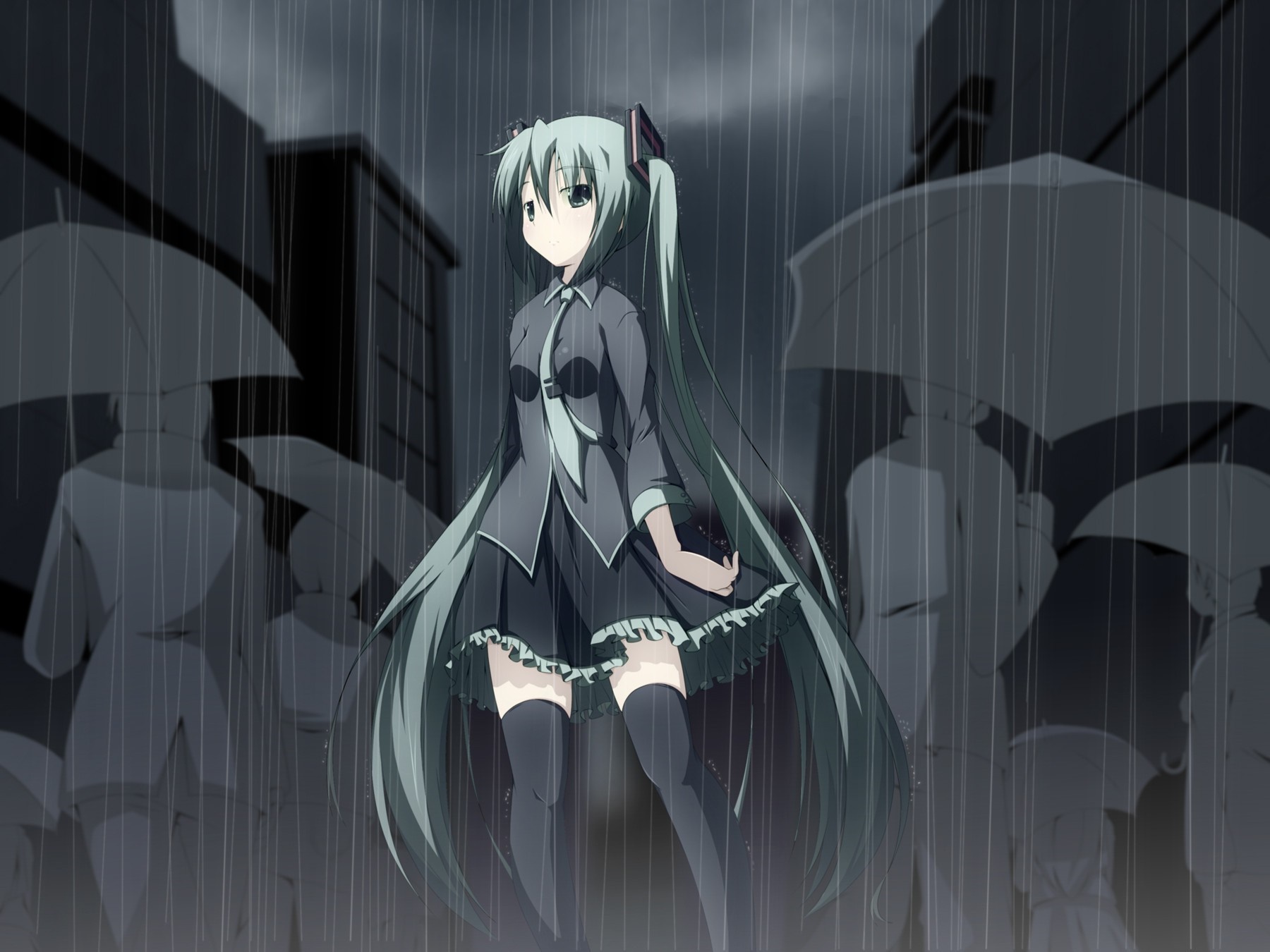 Hatsune Miku in the rain HD Wallpaper