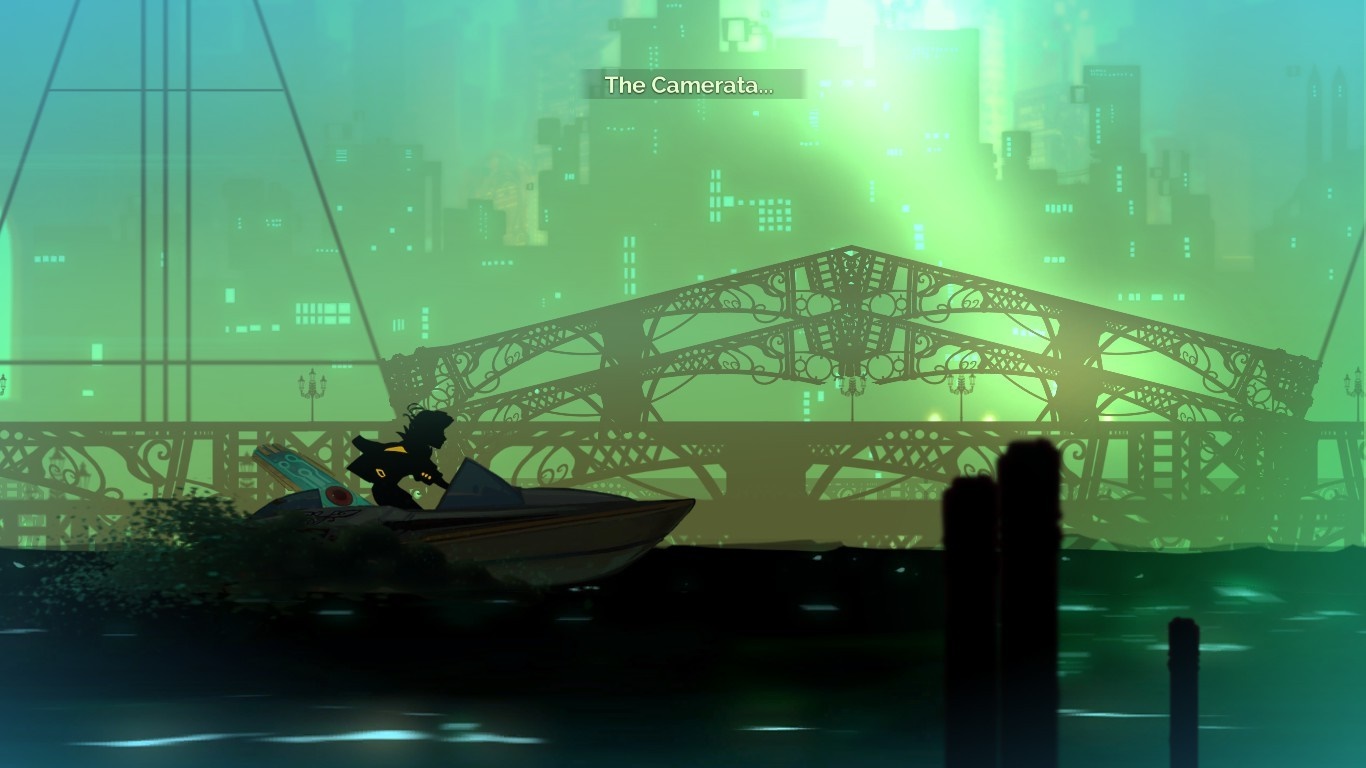 Character on a boat in a futuristic city HD Wallpaper