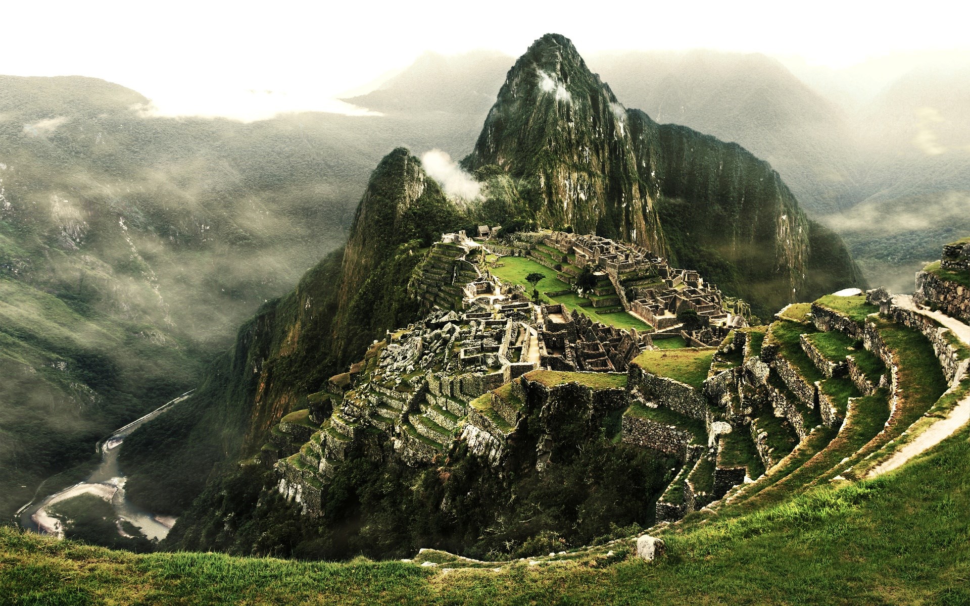Machu Picchu ancient Inca citadel in the Andes Mountains HD Wallpaper