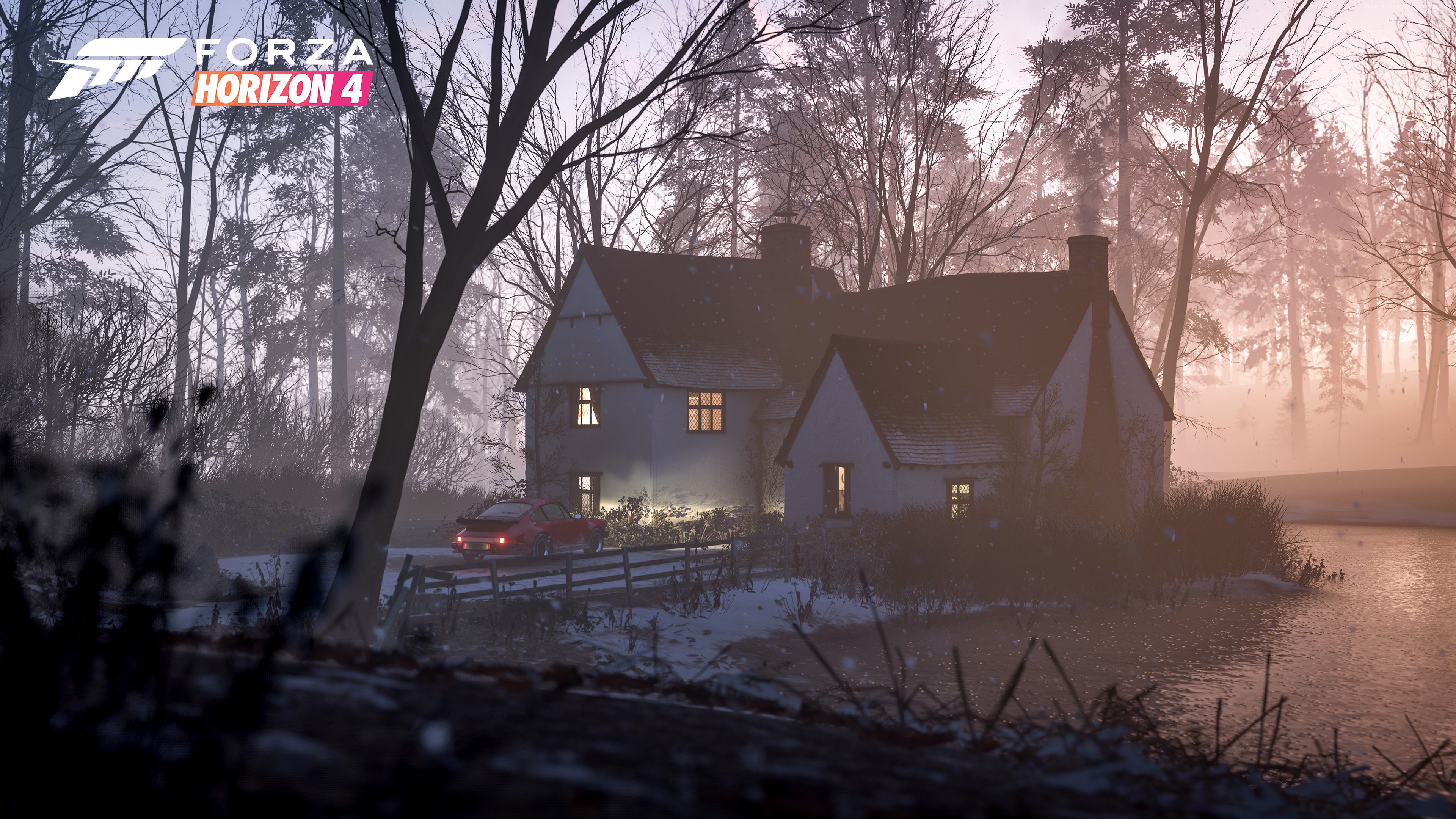 Forza Horizon 4 screenshot with a red car and a house HD Wallpaper