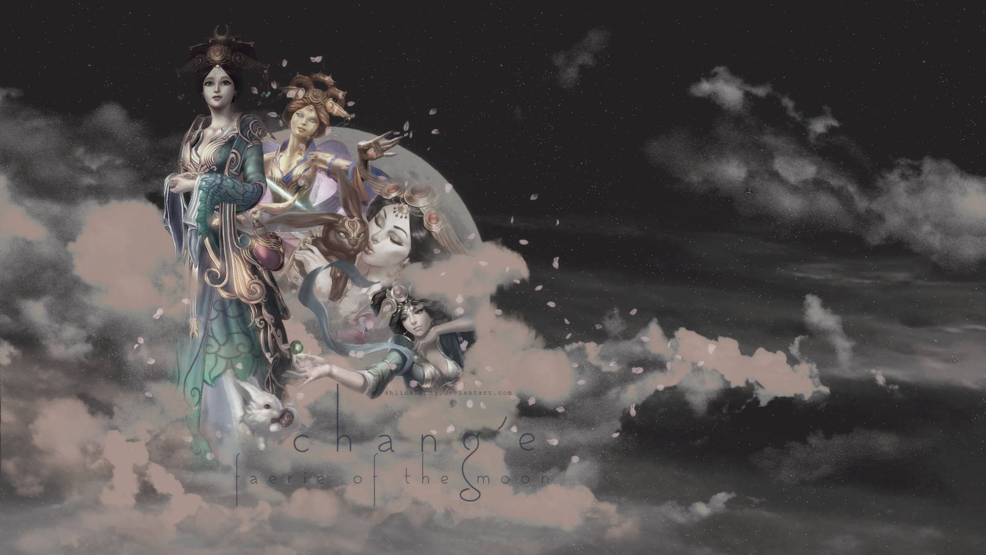Chang'e from Smite with moon and clouds HD Wallpaper