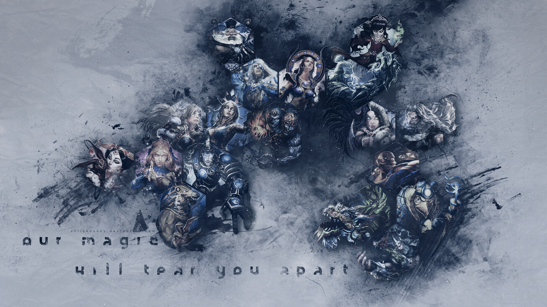 Characters from Smite arranged in a cross shape HD Wallpaper