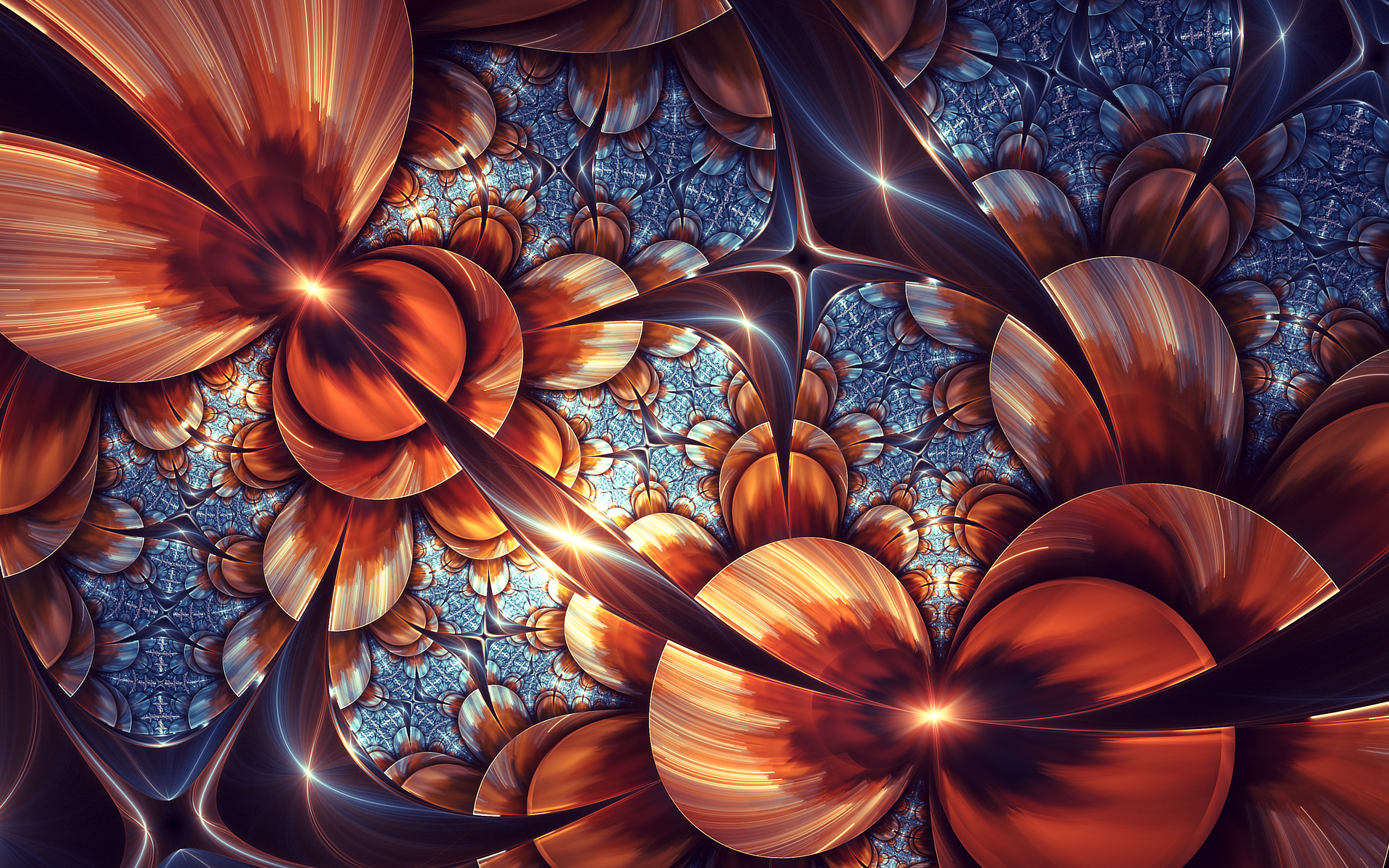 Abstract fractal art with floral and geometric patterns HD Wallpaper