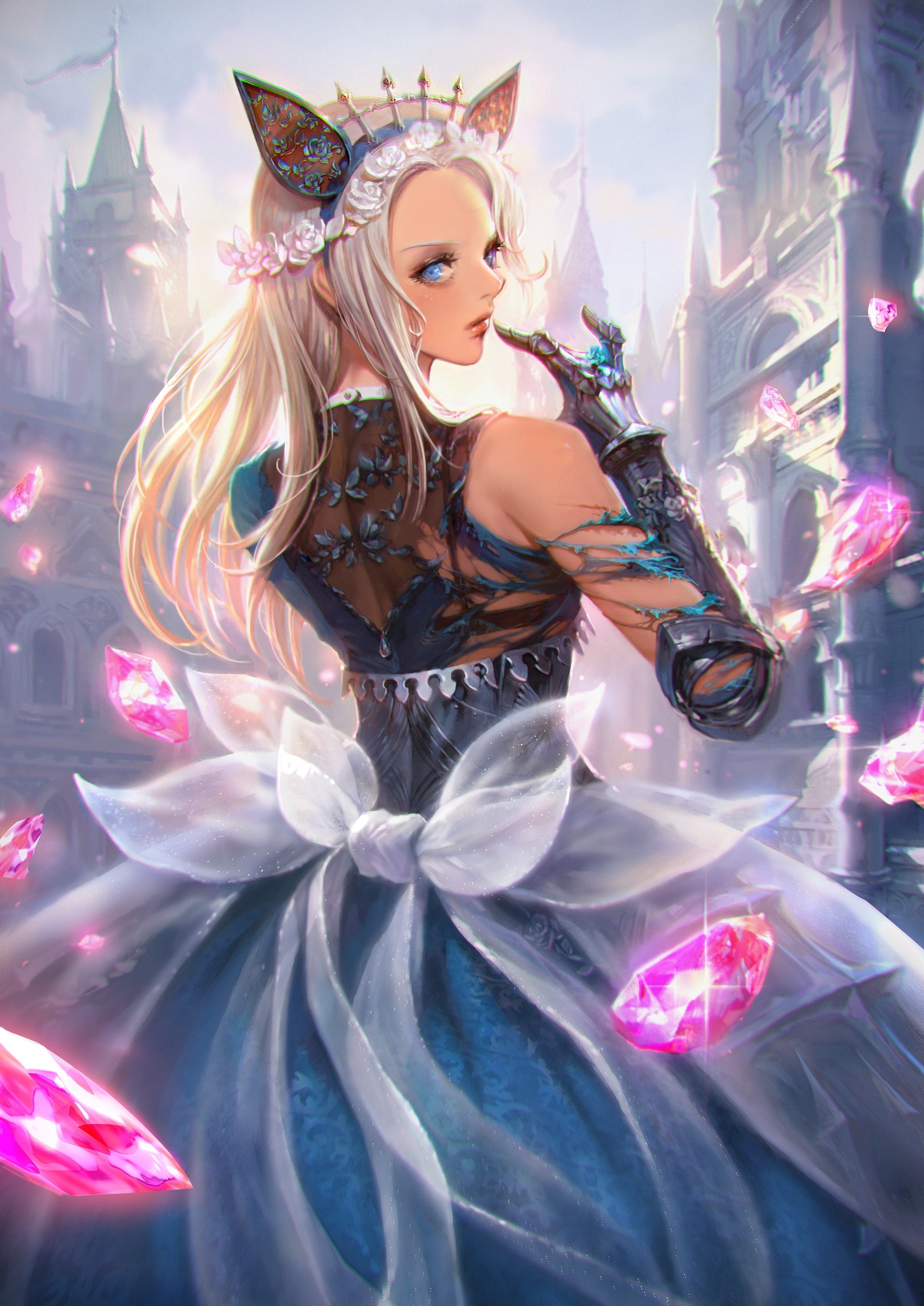 Anime girl with cat ears and a fantasy dress HD Wallpaper