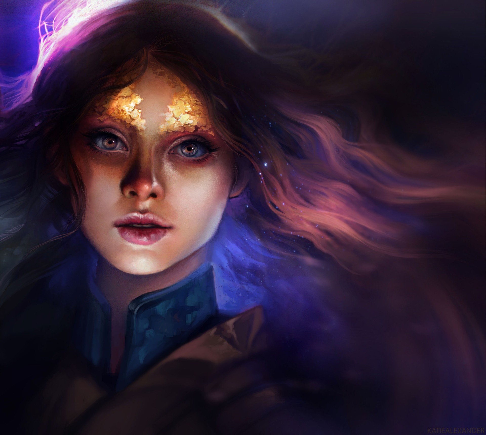 Fantasy art portrait of a girl with golden markings HD Wallpaper
