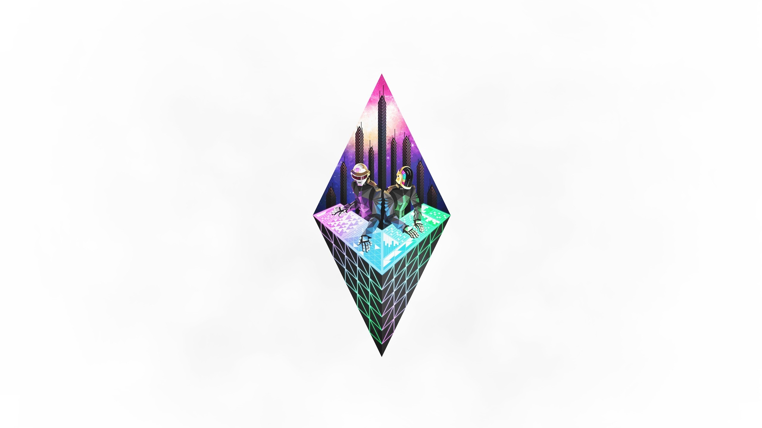 Daft Punk illustration with geometric city HD Wallpaper