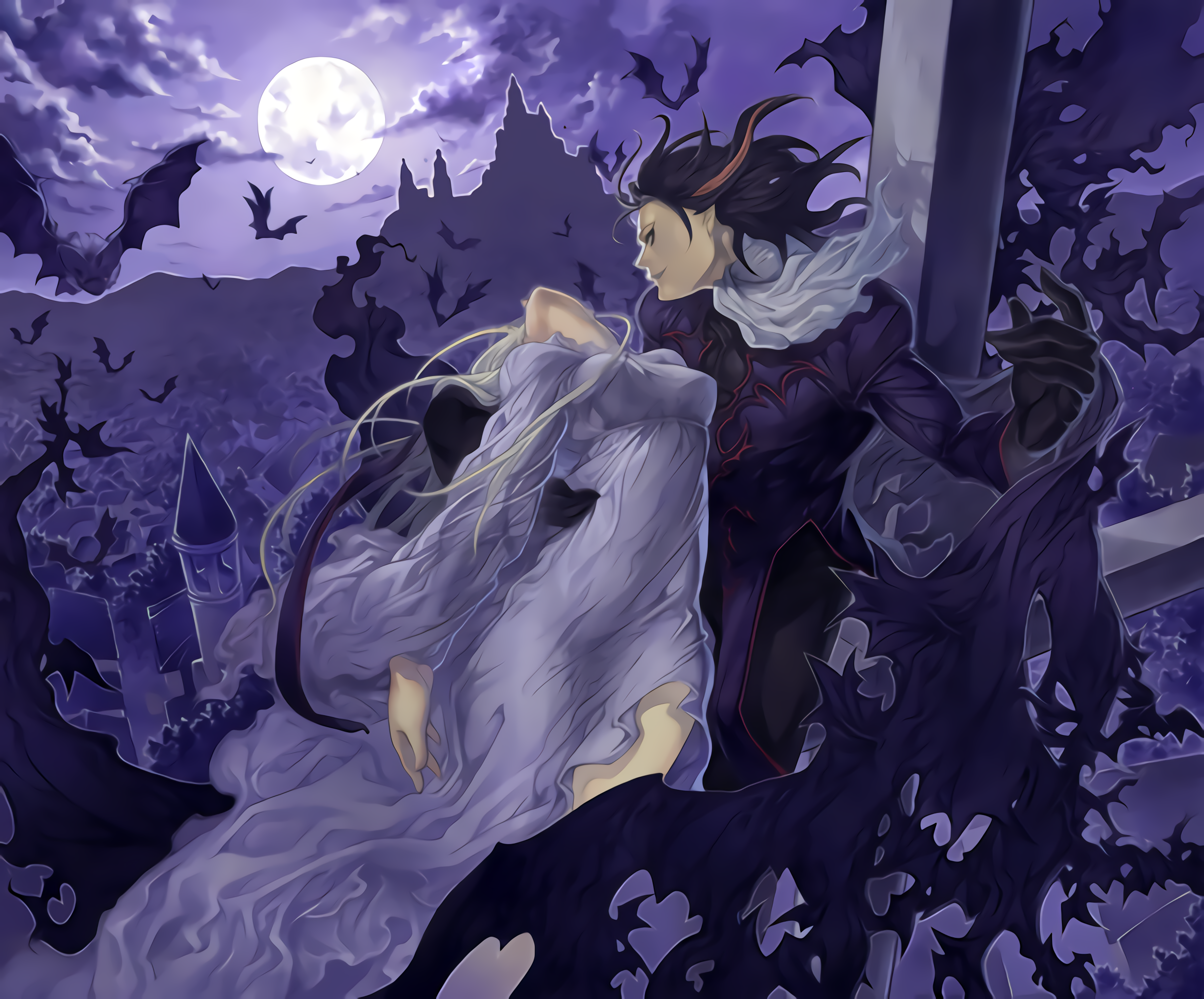 Vampire couple in a dark fantasy landscape HD Wallpaper
