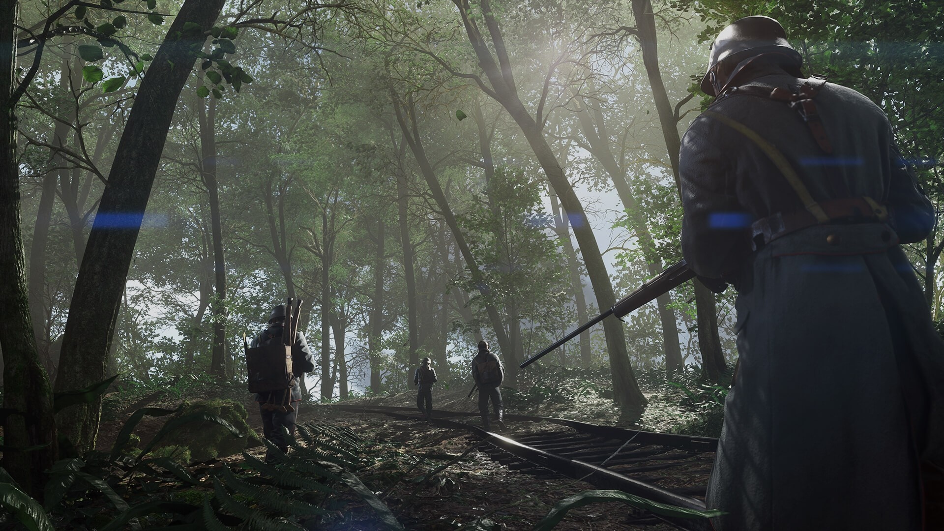 Soldiers in a forest with train tracks HD Wallpaper