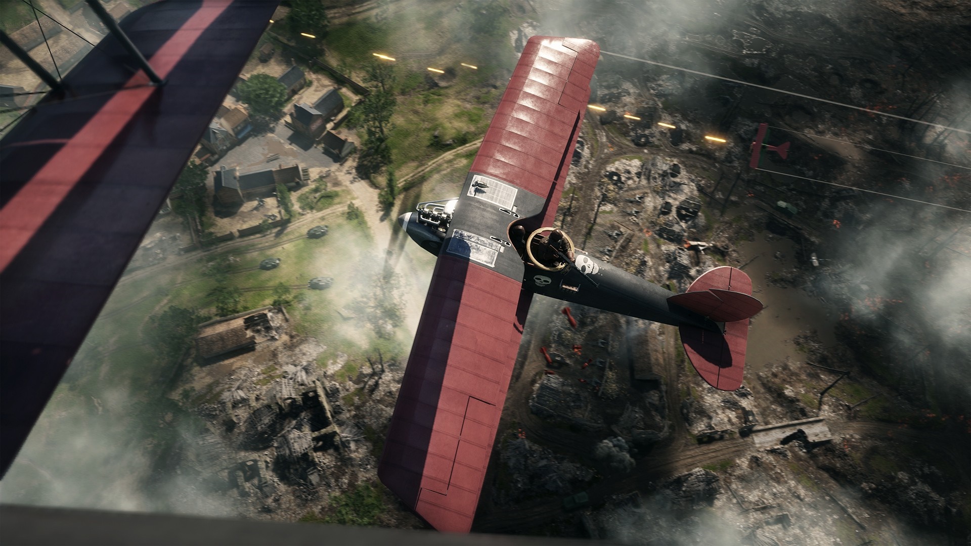 Biplane dogfight over a battlefield in Battlefield 1 HD Wallpaper
