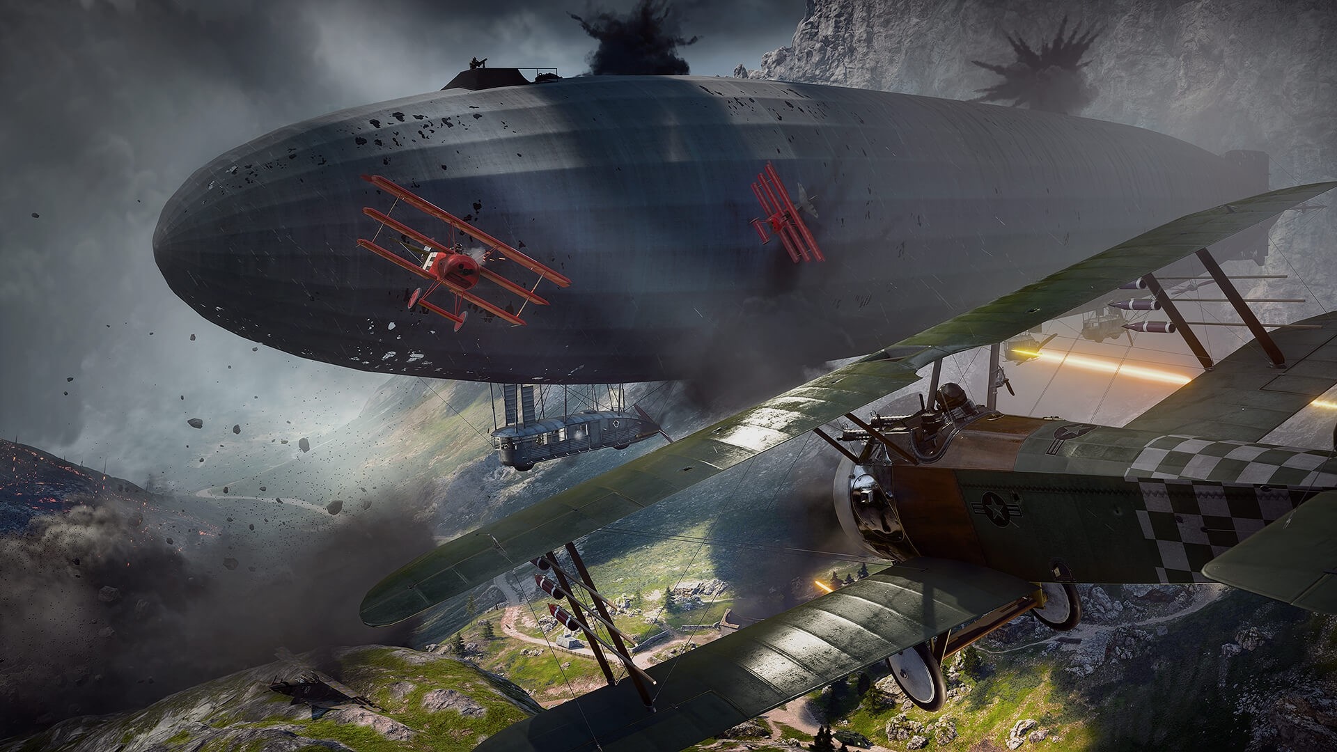 Battlefield 1: Airships and biplanes in aerial combat HD Wallpaper