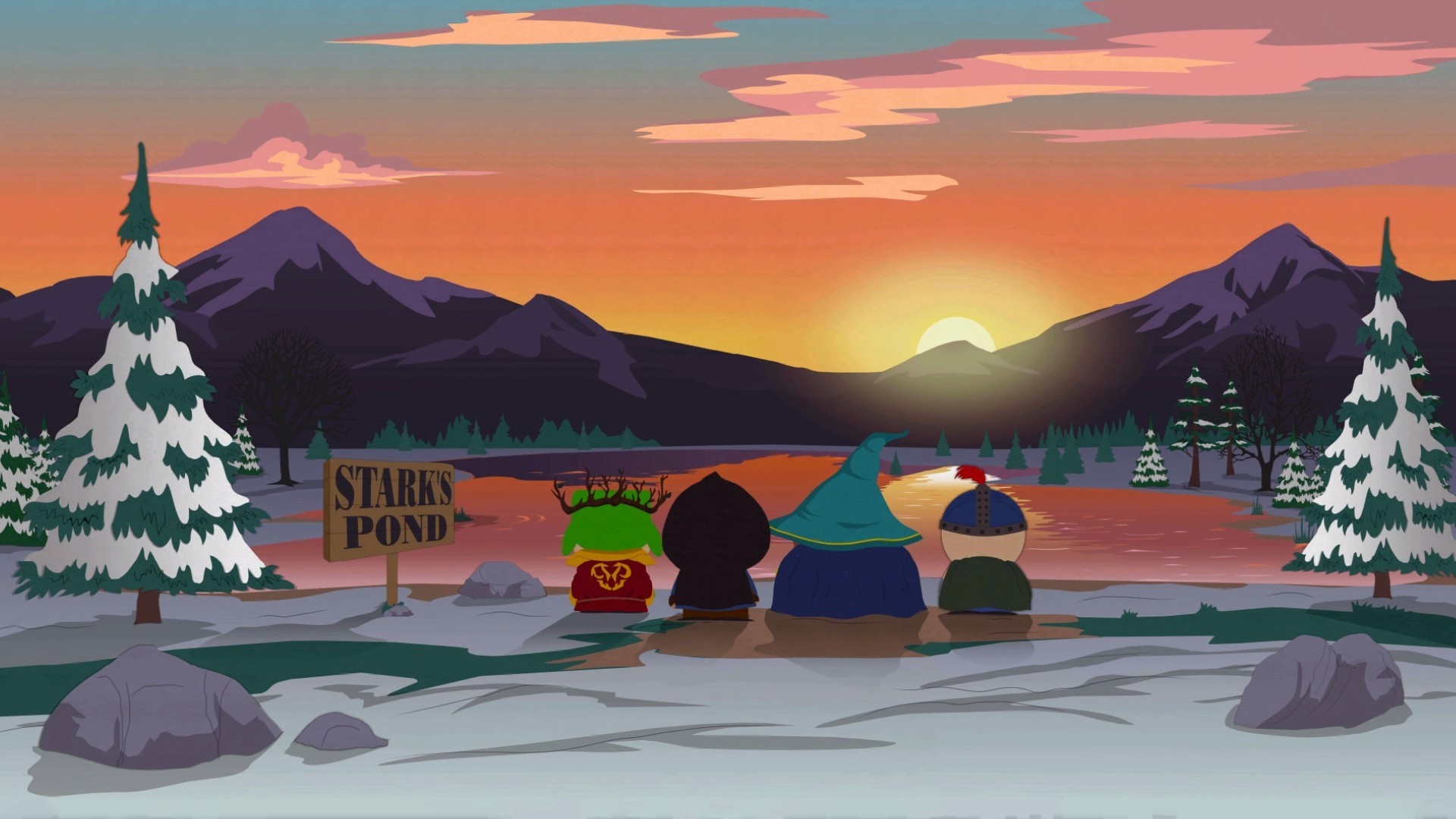 South Park: The Stick of Truth characters at Stark's Pond HD Wallpaper