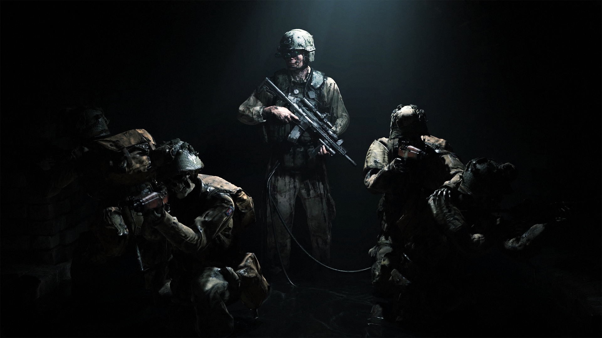 Soldiers in tactical gear in darkness HD Wallpaper