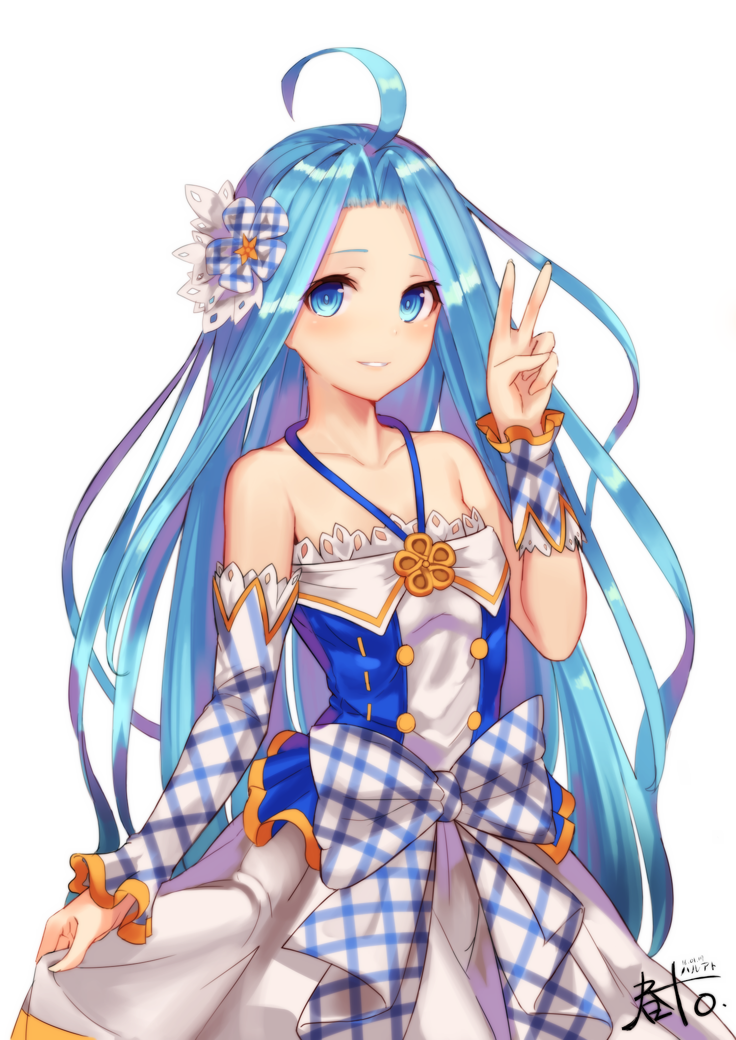 Anime girl with blue hair and dress HD Wallpaper
