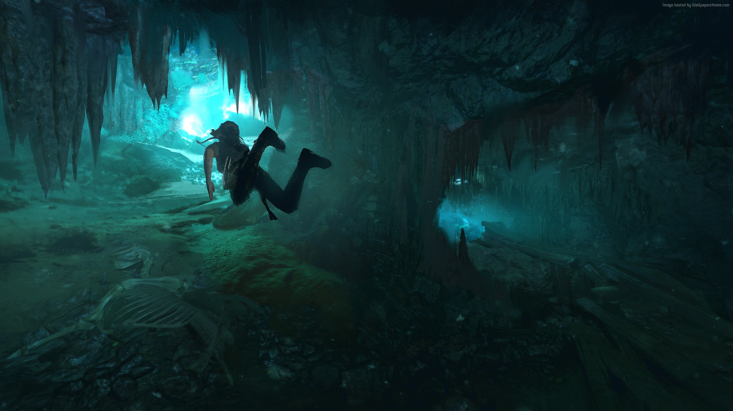 Lara Croft from Shadow of the Tomb Raider in a cave HD Wallpaper
