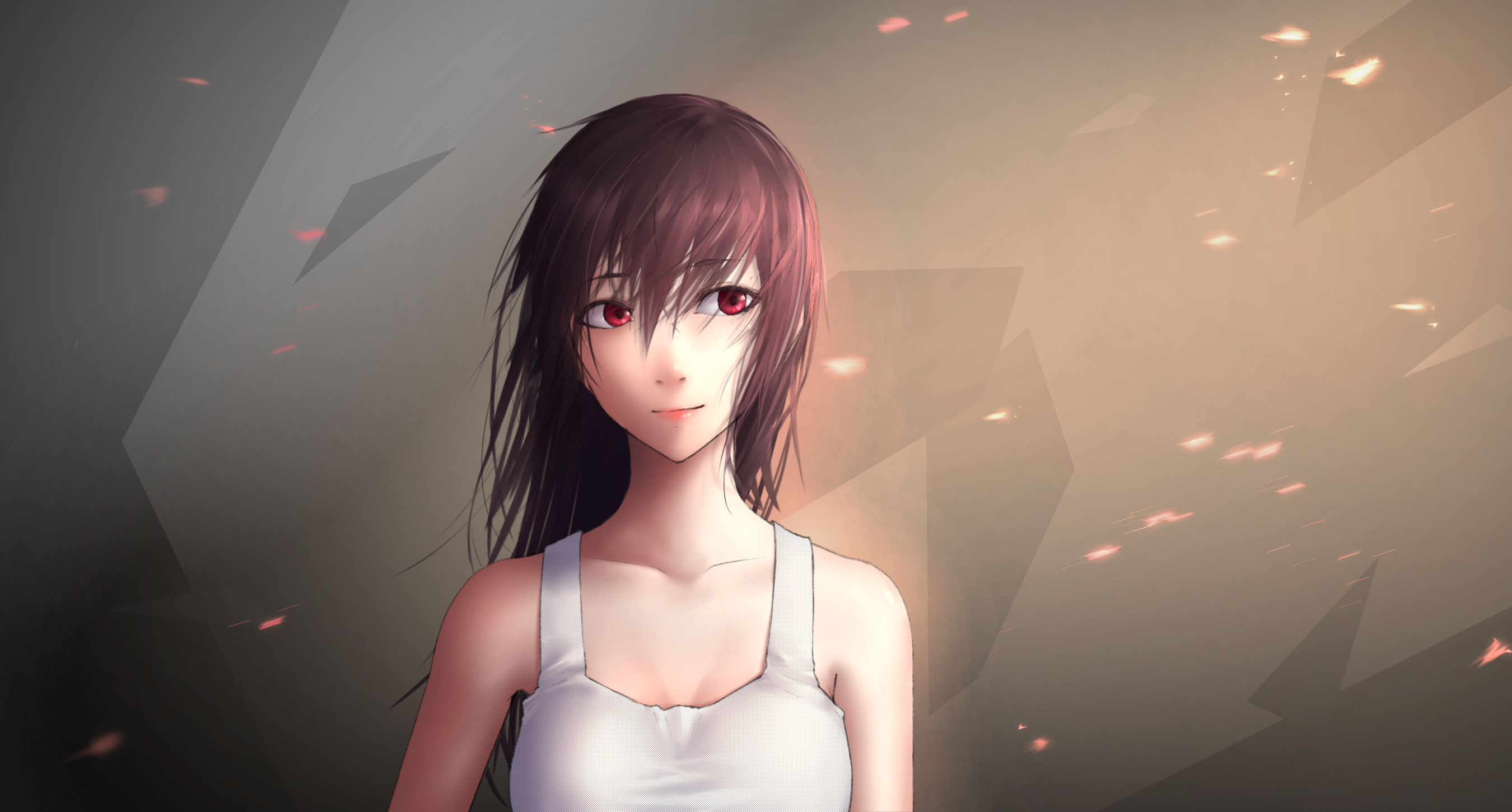 Anime girl with long dark hair and red eyes HD Wallpaper