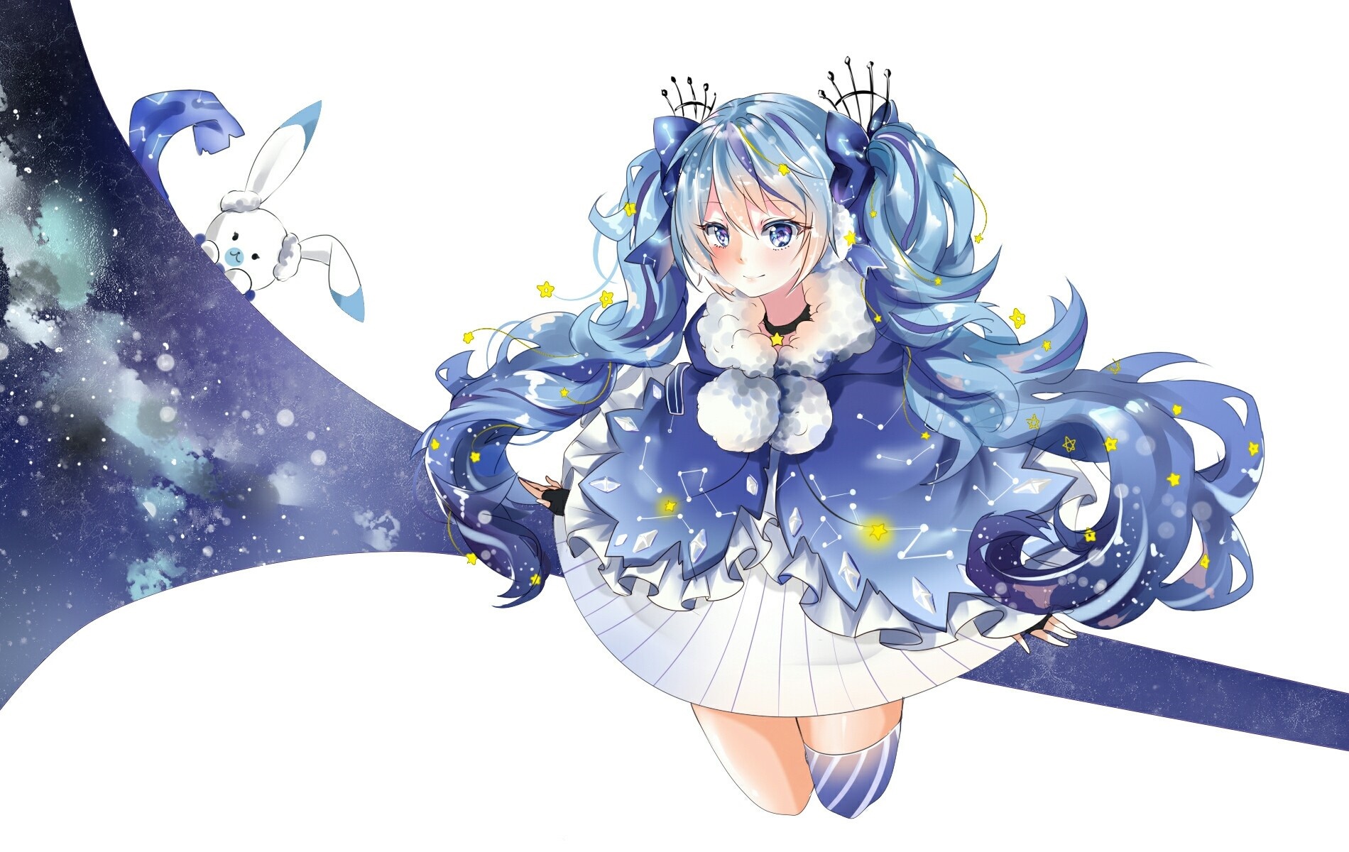 Hatsune Miku with a rabbit in a starry outfit HD Wallpaper