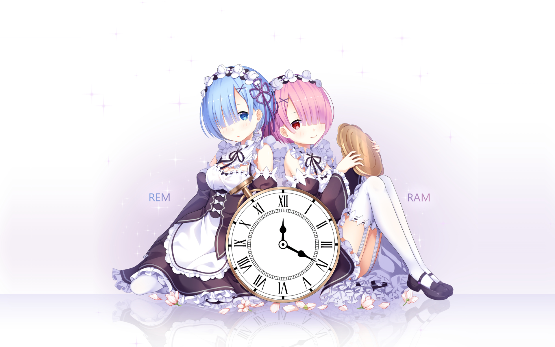 Rem and Ram from Re:Zero holding a clock HD Wallpaper