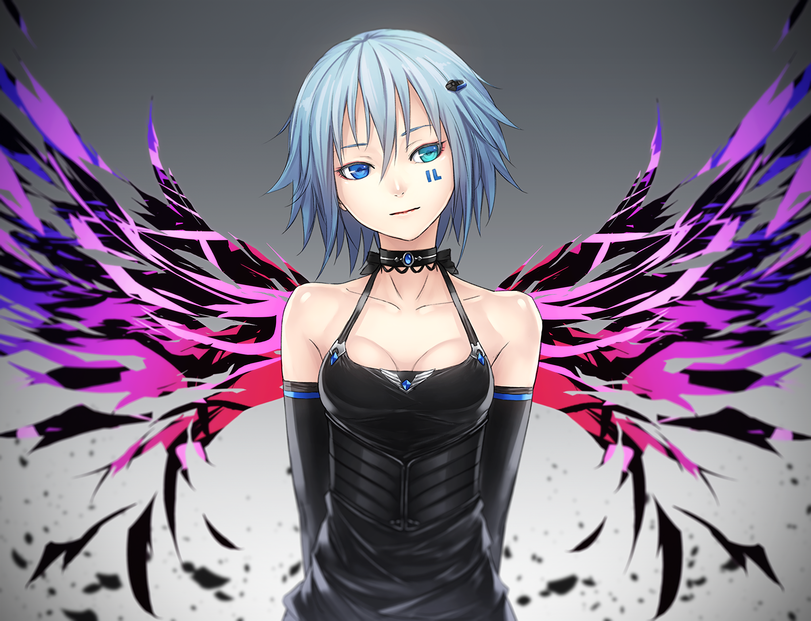 Anime girl with blue hair and wings HD Wallpaper