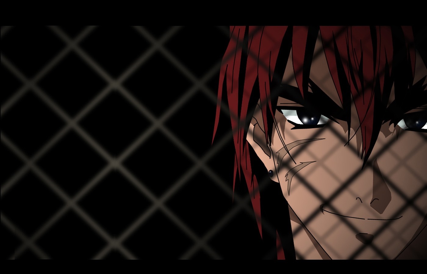 Anime character with red hair behind a fence HD Wallpaper