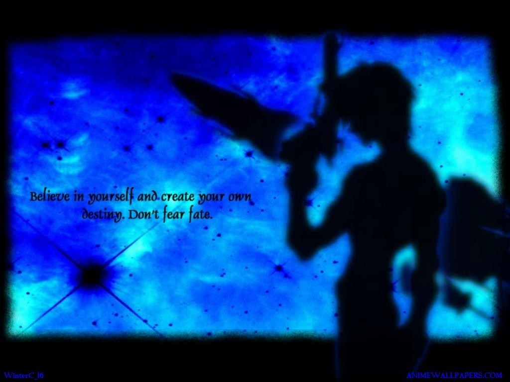 Silhouette of a character with a sword against a blue background HD Wallpaper
