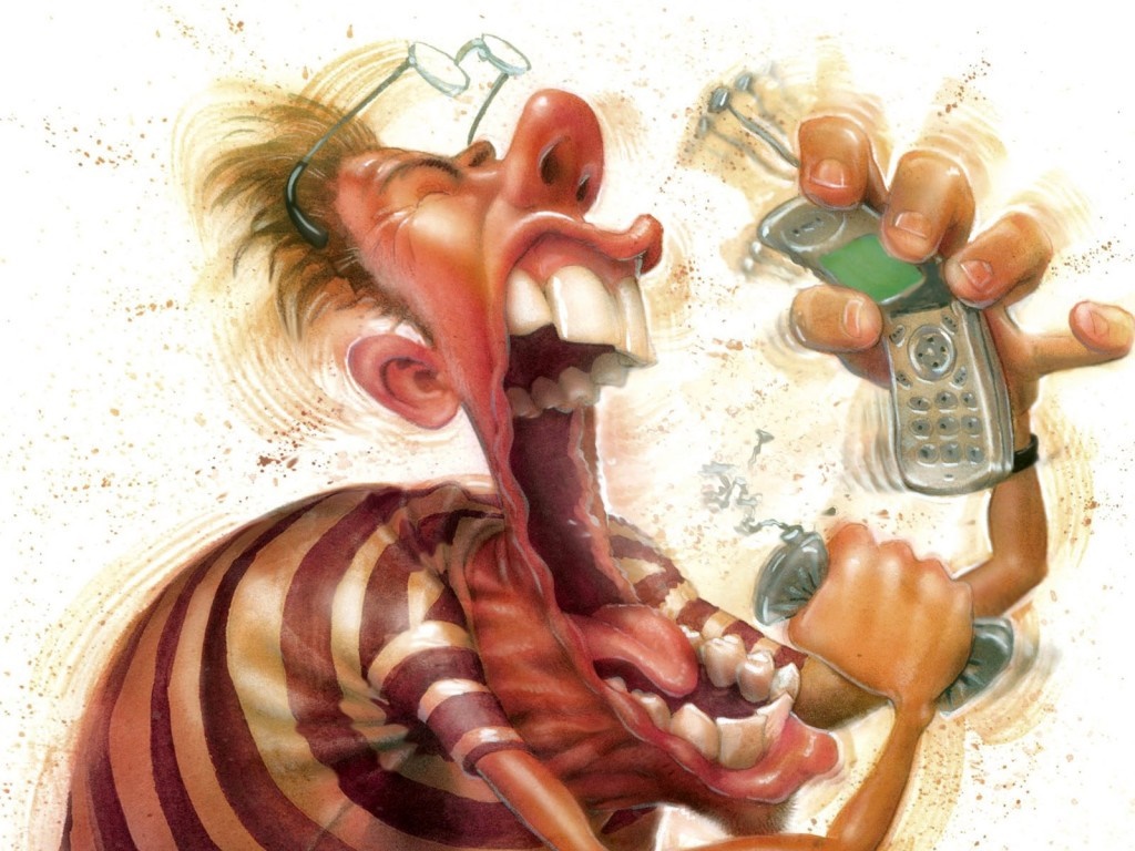 Man yelling into a flip phone HD Wallpaper