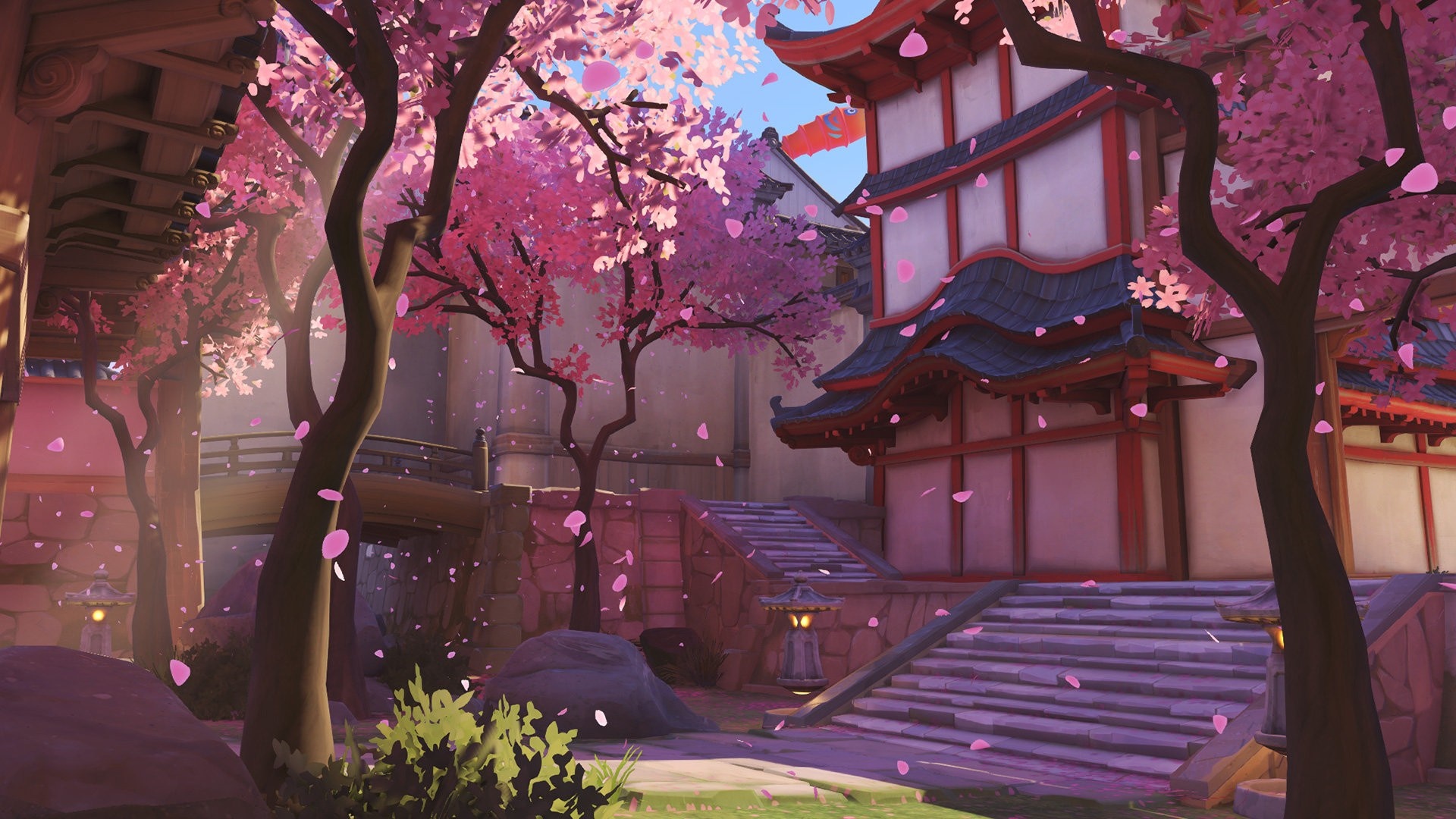 Hanamura Overwatch map with cherry blossoms HD Wallpaper