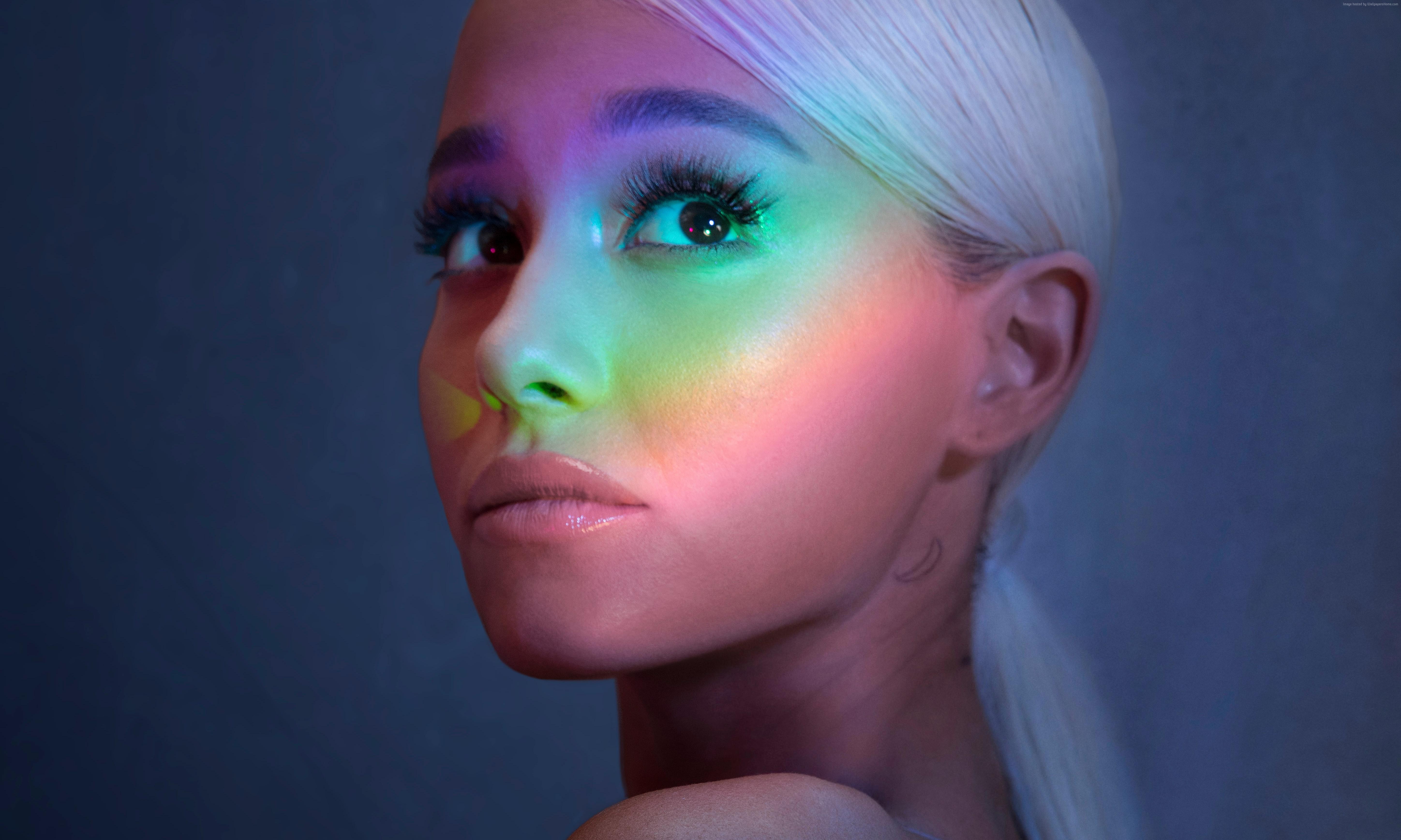 Ariana Grande portrait with rainbow lighting HD Wallpaper
