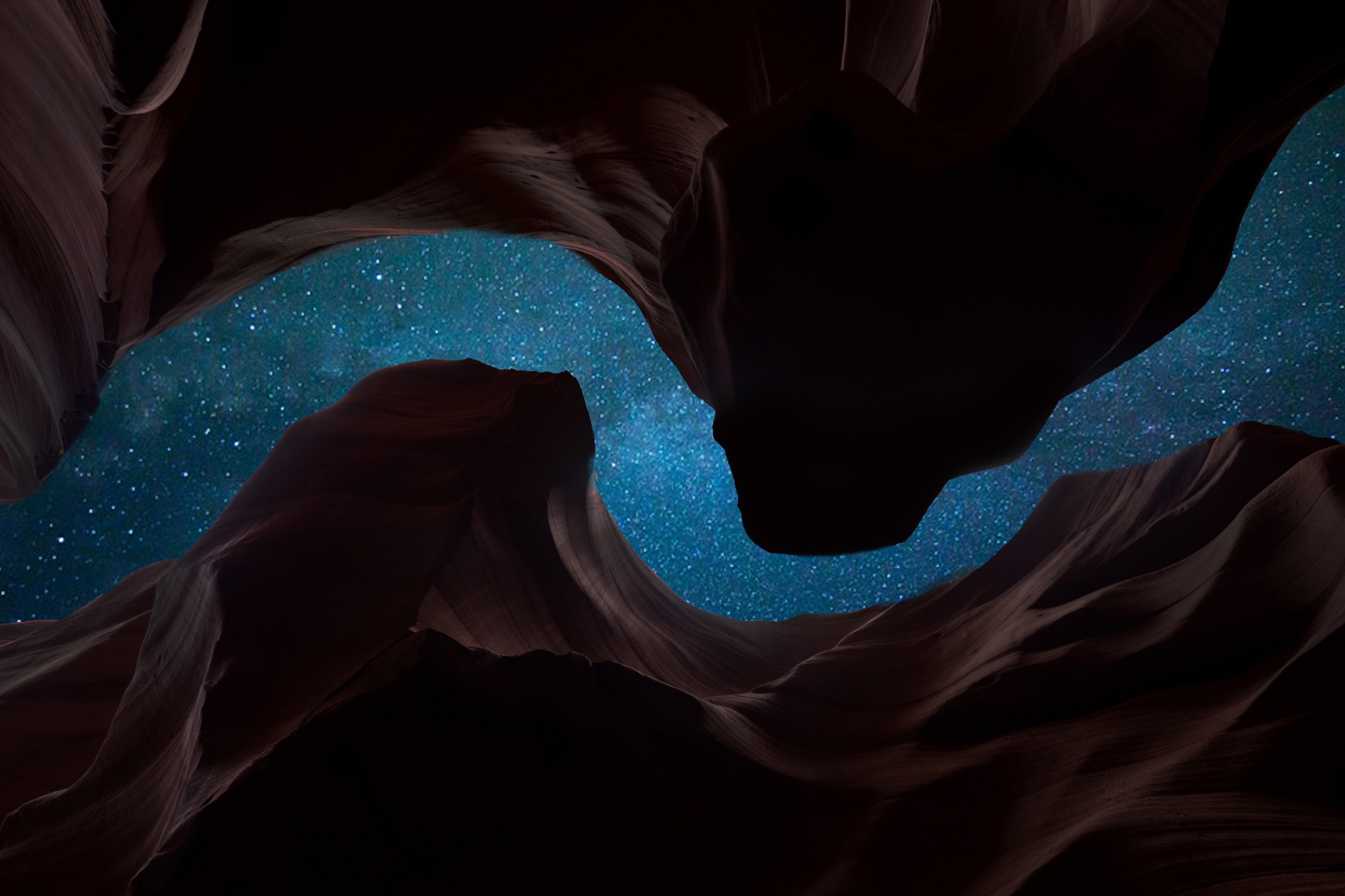 Starry sky seen through a sandstone canyon HD Wallpaper