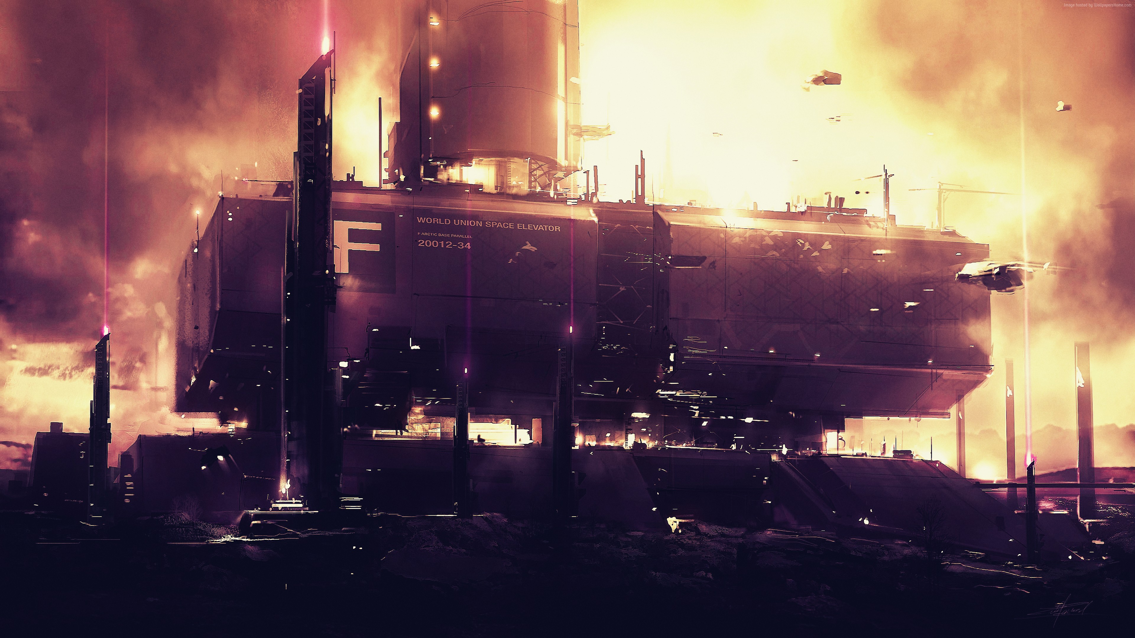 4K Futuristic World Union Space Elevator at Sunset HD Wallpaper