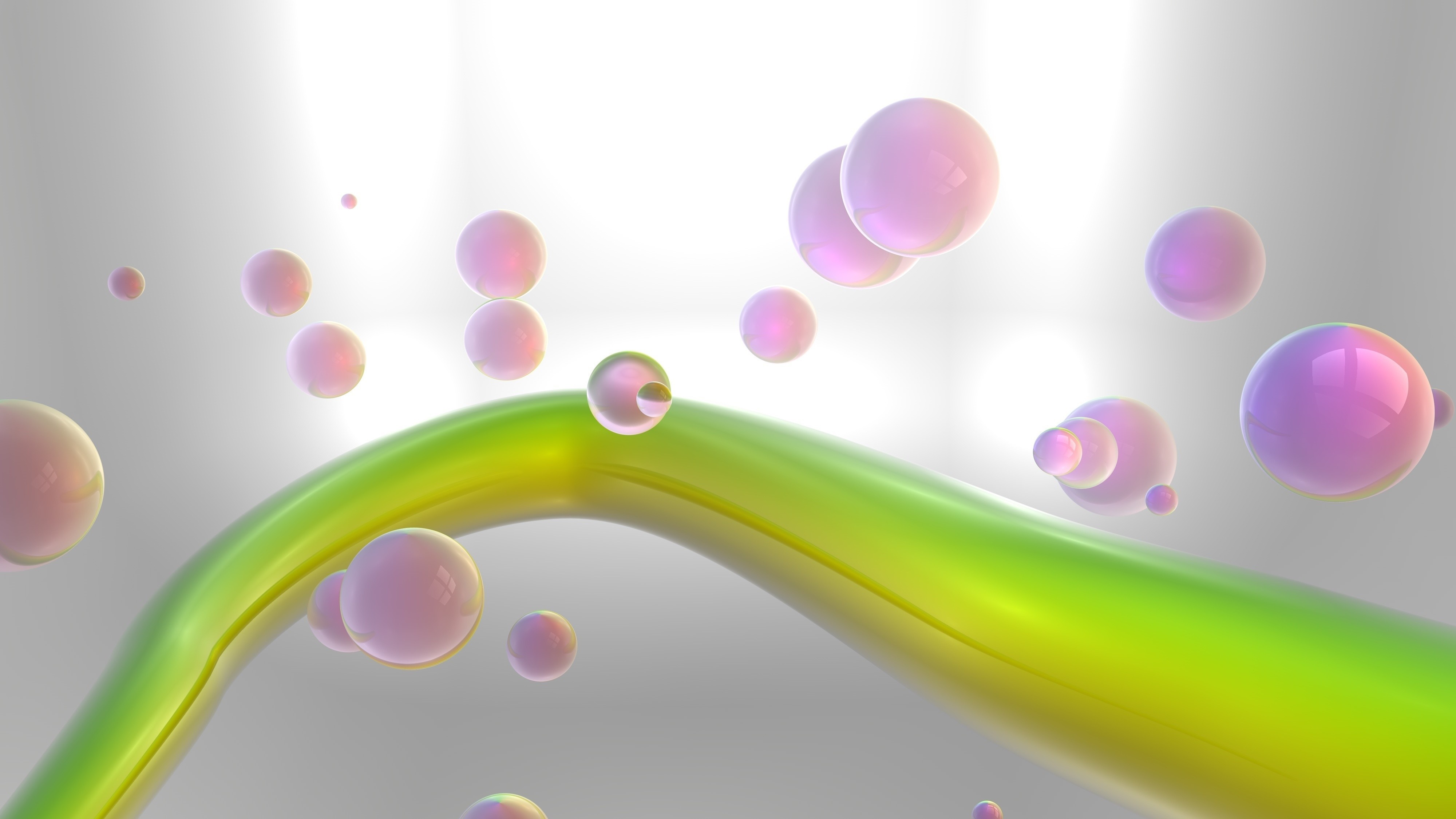 Abstract spheres and a green wavy line HD Wallpaper