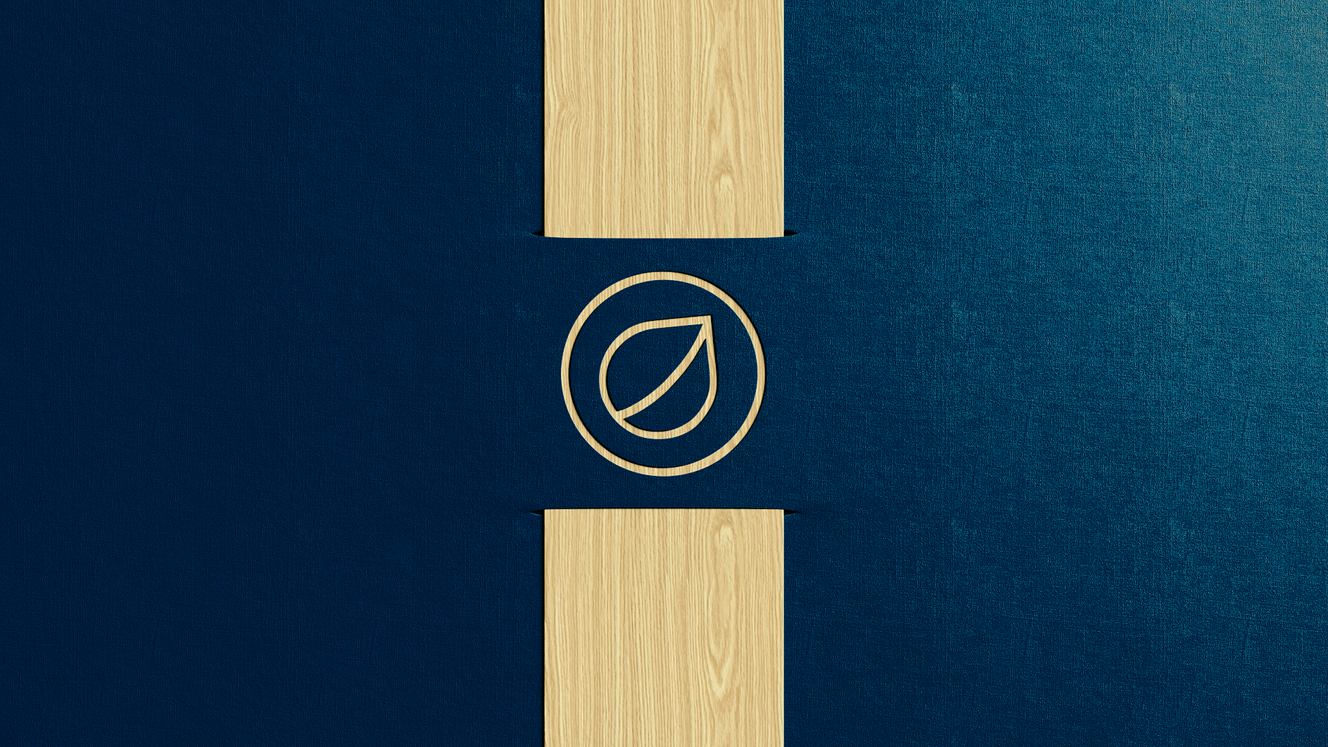 Minimalist logo with leaf inside circle on blue background HD Wallpaper