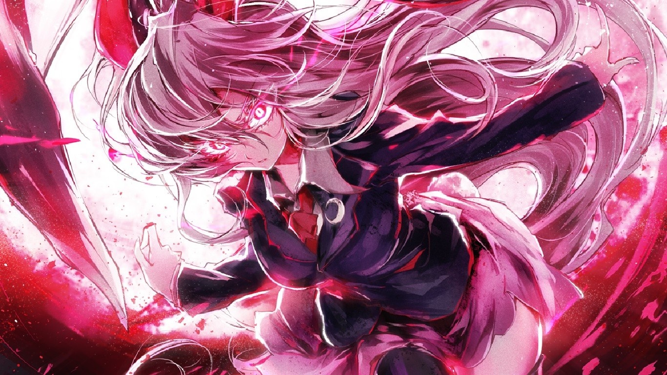 Anime girl with pink hair and red eyes HD Wallpaper