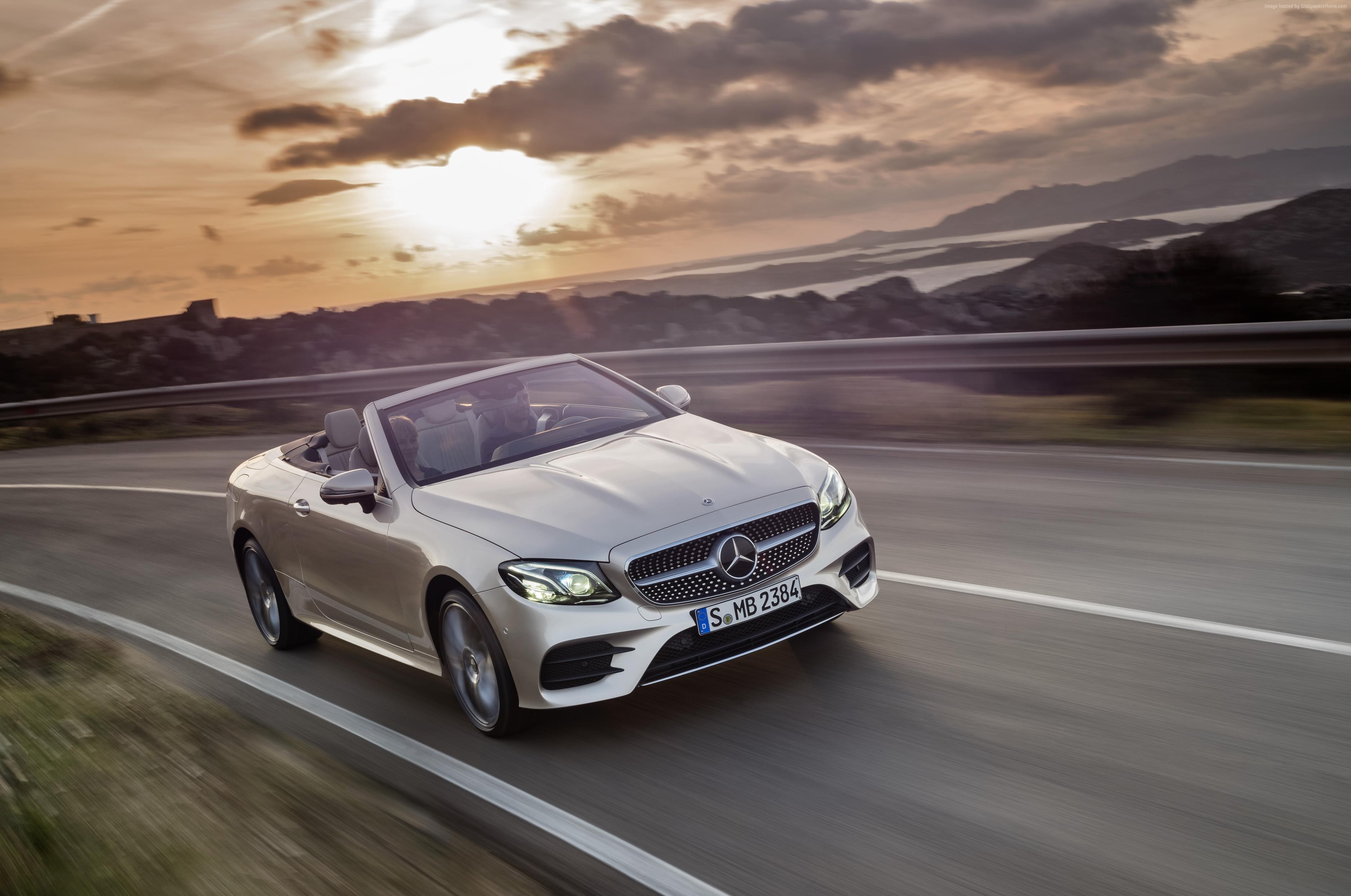 2018 Mercedes-Benz E400 Cabriolet driving on a road HD Wallpaper