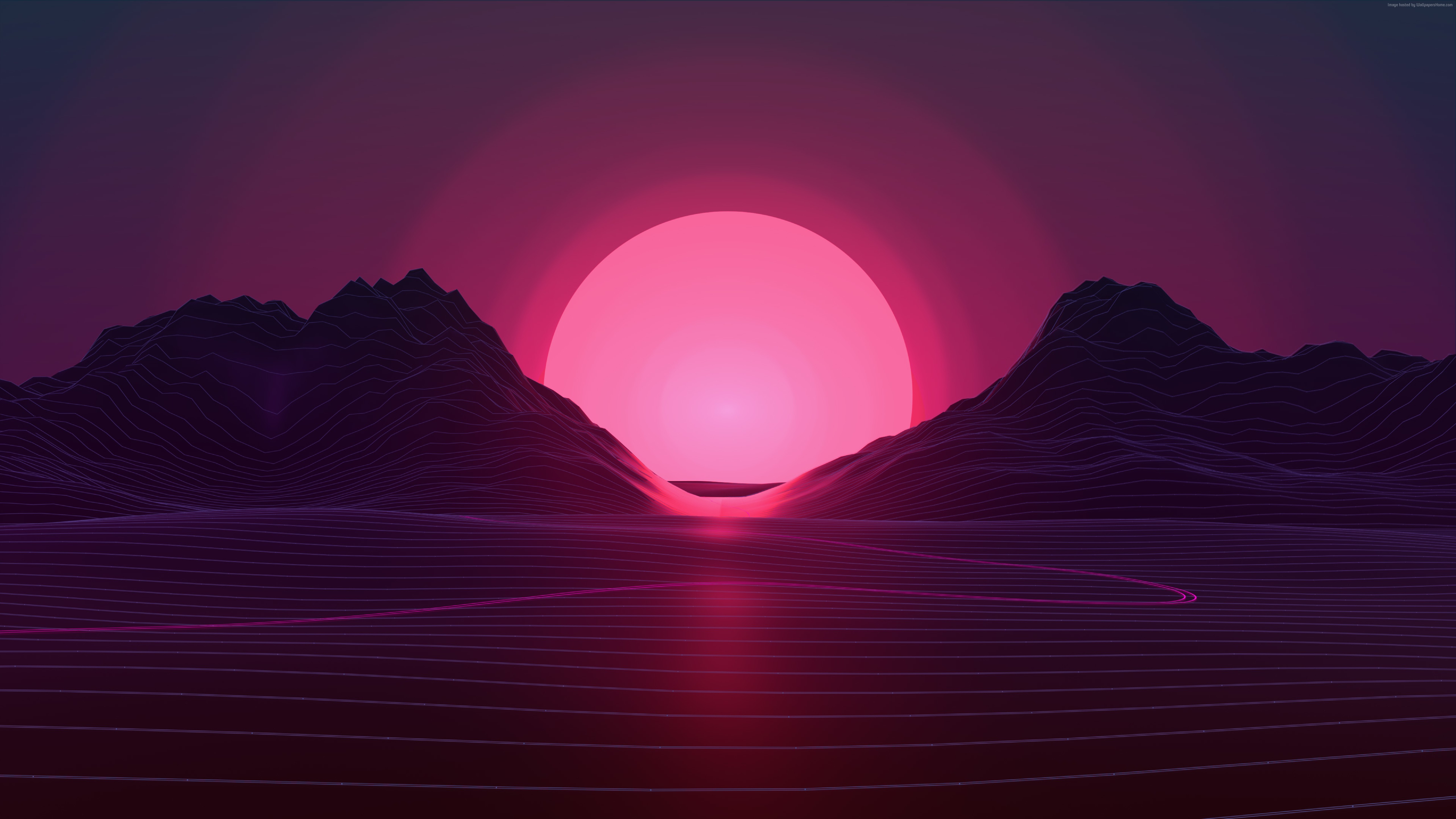 sunset, 4K, lines, Retrowave HD Wallpaper