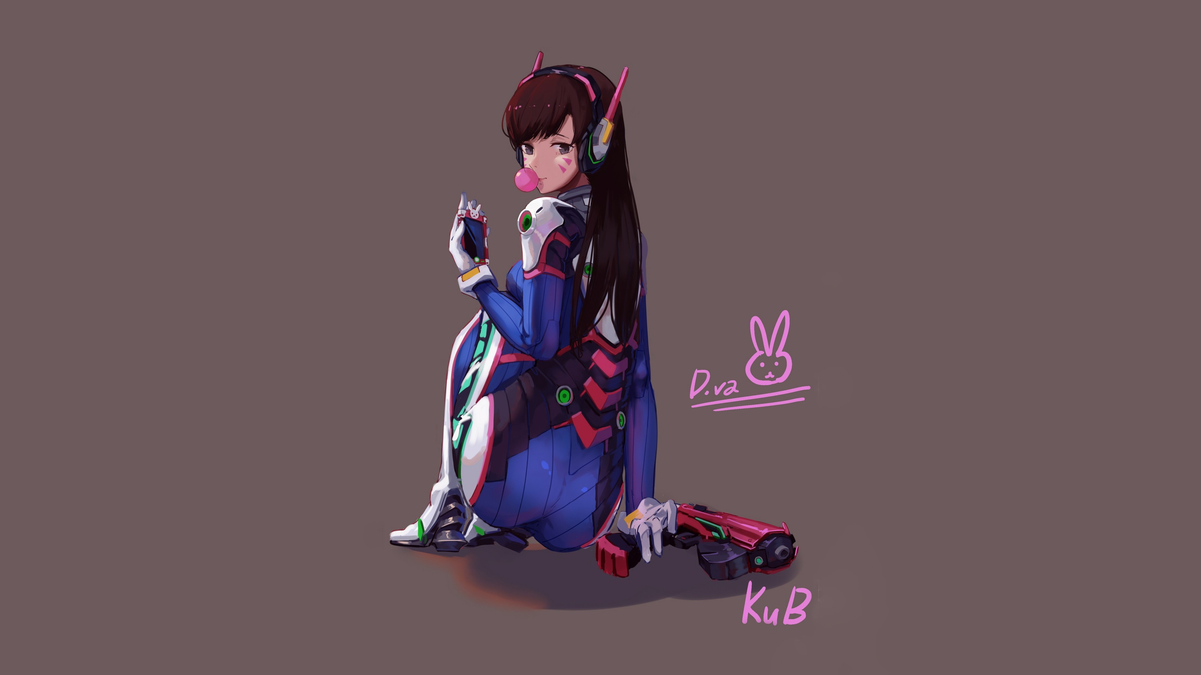 D.Va from Overwatch blowing a bubble HD Wallpaper