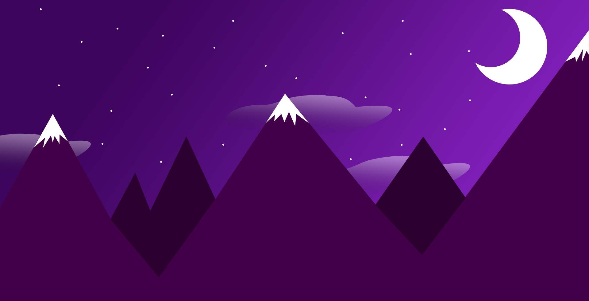 Purple mountain landscape with moon and stars HD Wallpaper