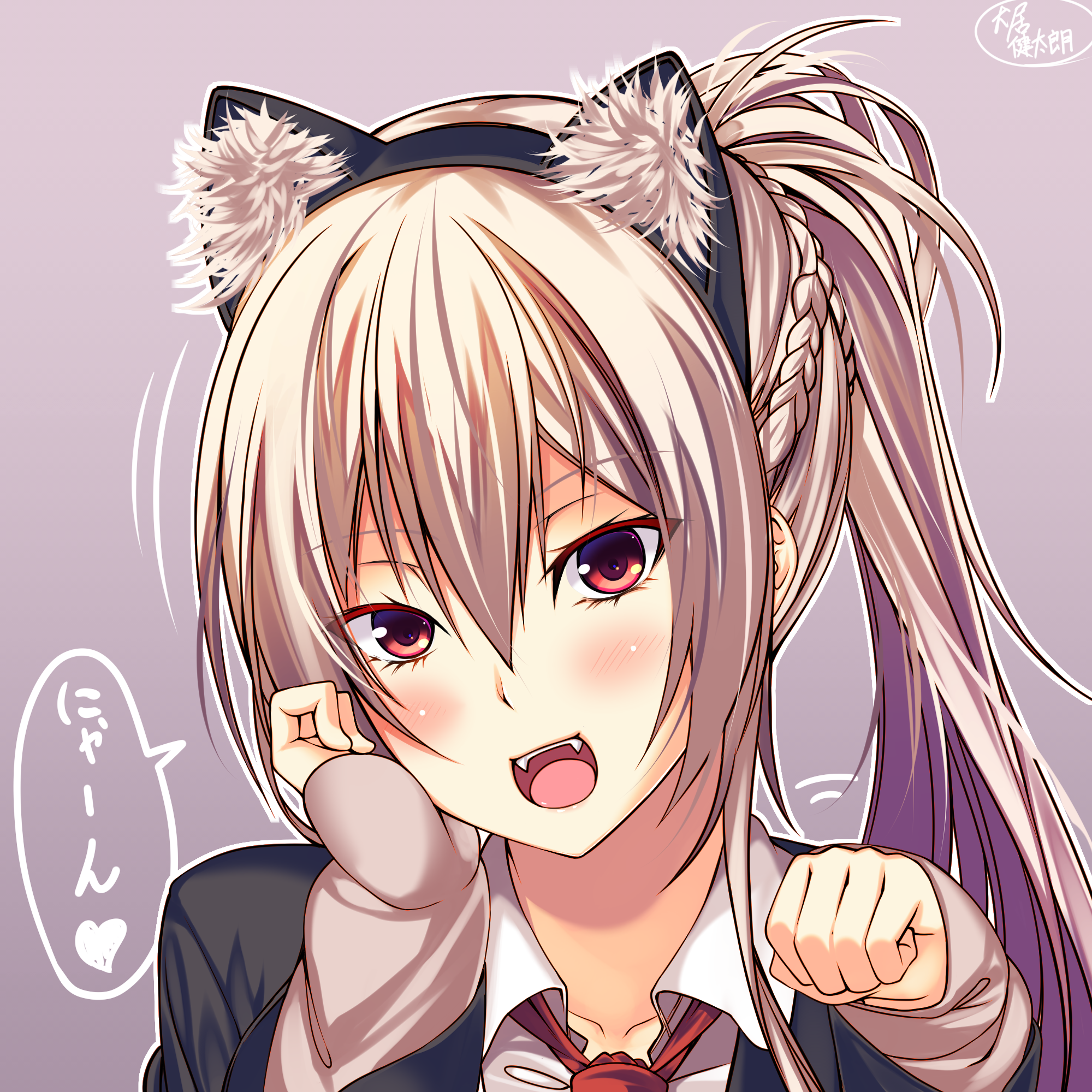 Anime girl with cat ears and red eyes HD Wallpaper