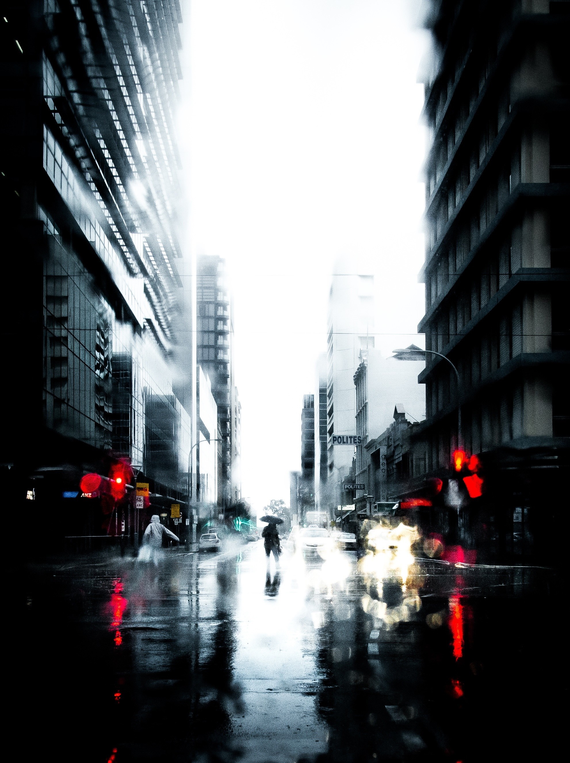 Rainy city street at night with reflections HD Wallpaper