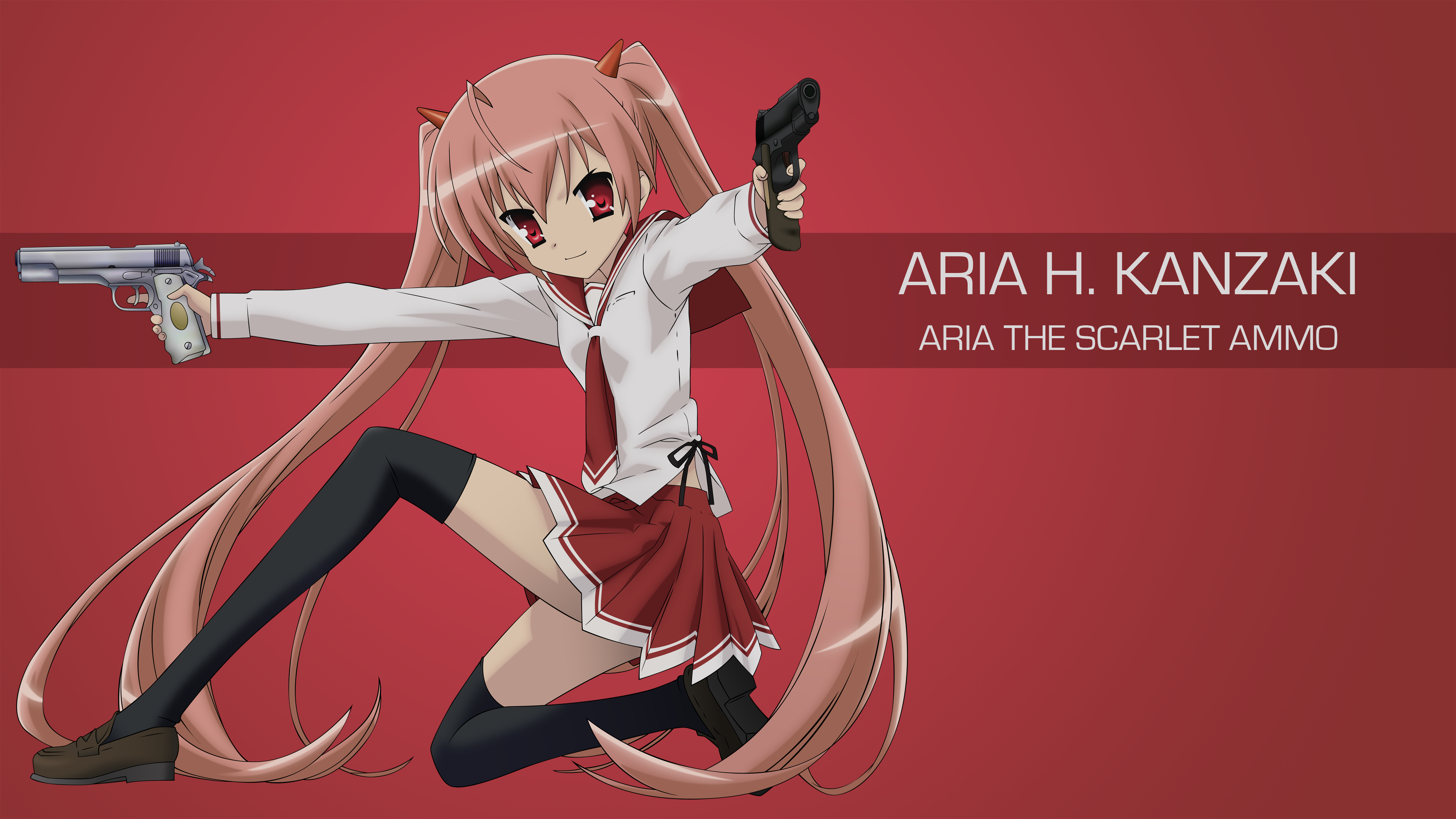 Aria H. Kanzaki from Aria the Scarlet Ammo holding guns HD Wallpaper