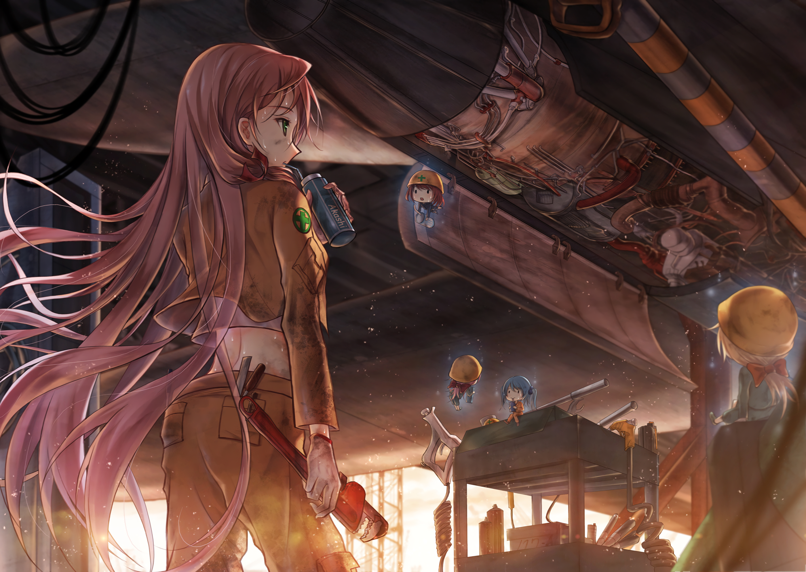 Akashi from Kantai Collection working on machinery HD Wallpaper