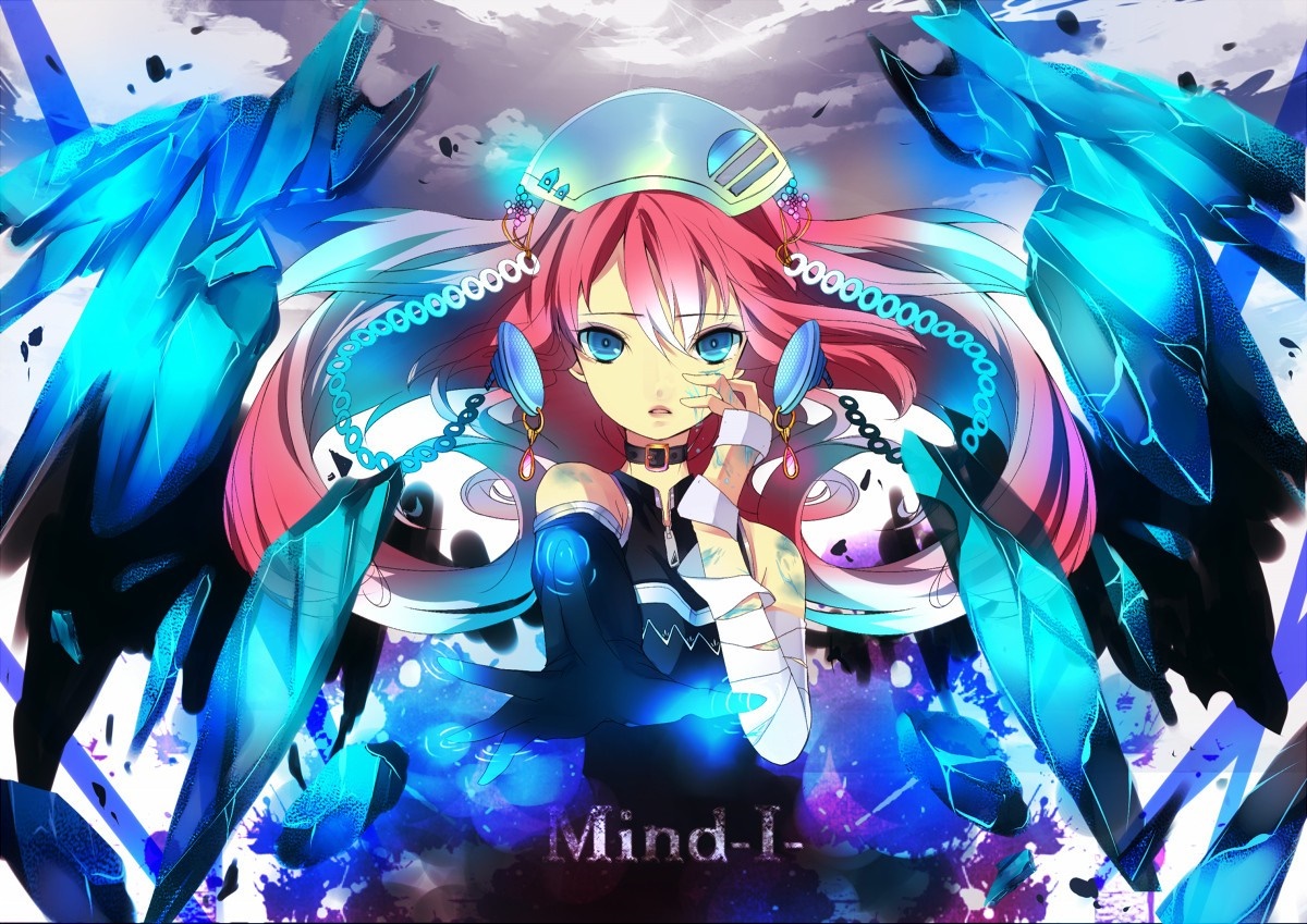 Anime girl with pink hair and blue wings HD Wallpaper