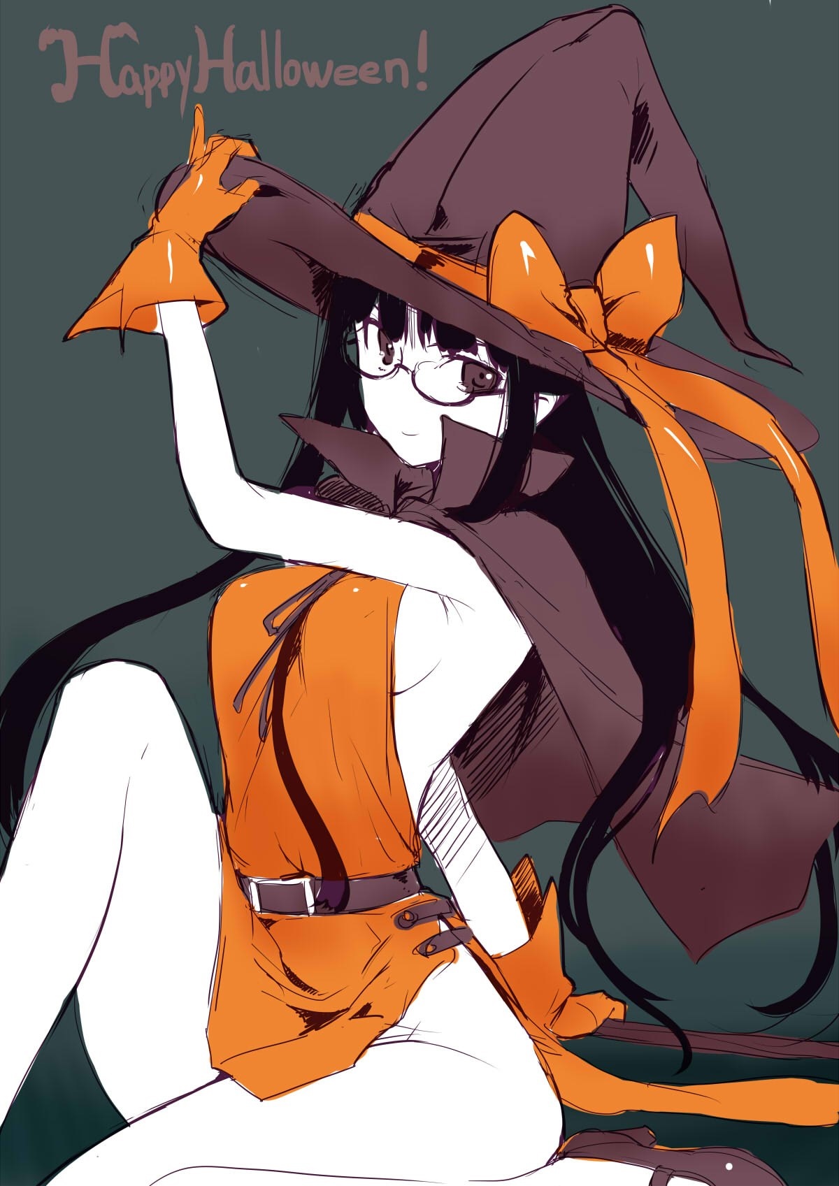 Anime witch girl with glasses and Halloween costume HD Wallpaper