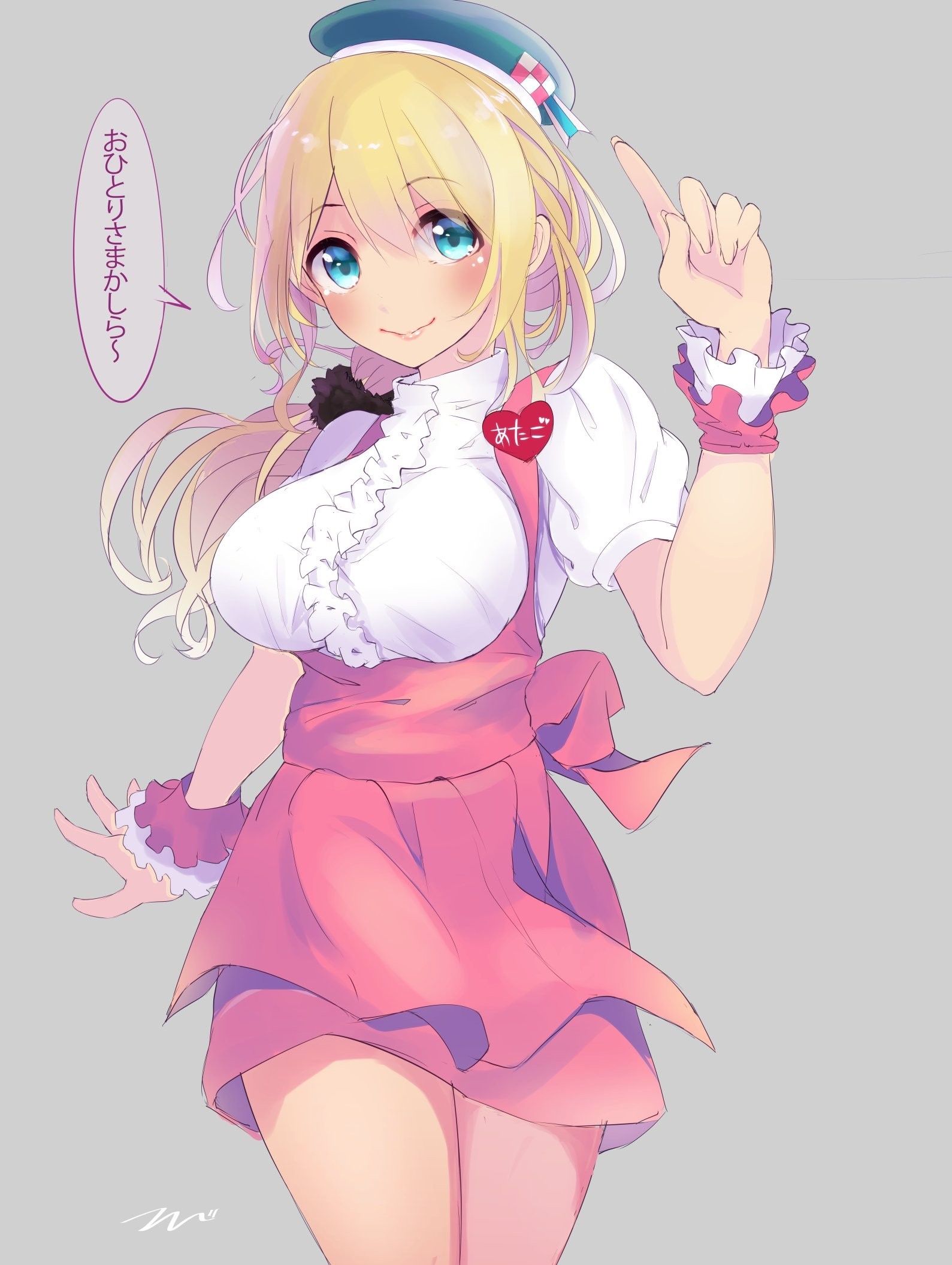 Anime girl in pink dress and beret HD Wallpaper