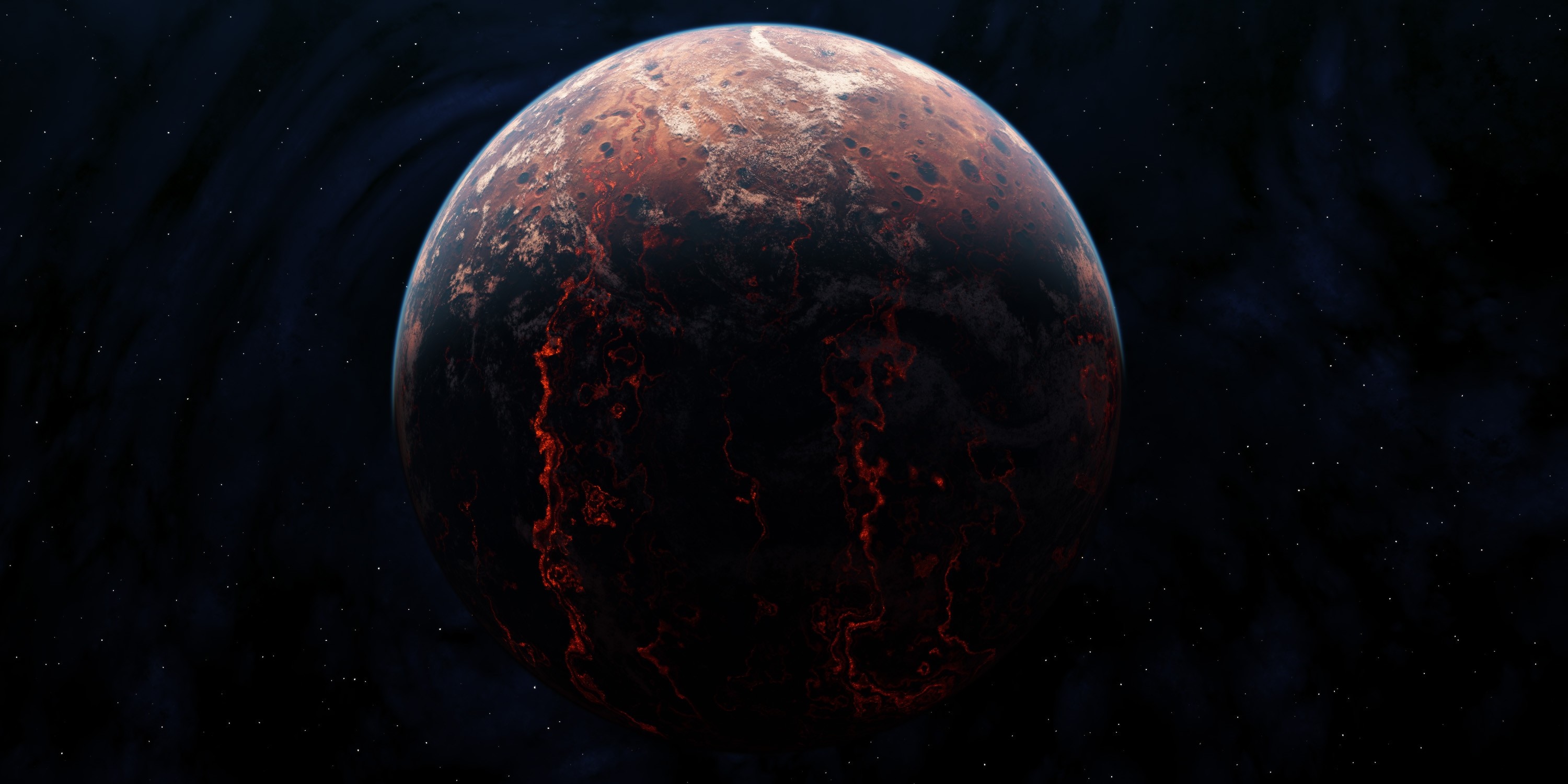 A volcanic planet in outer space HD Wallpaper