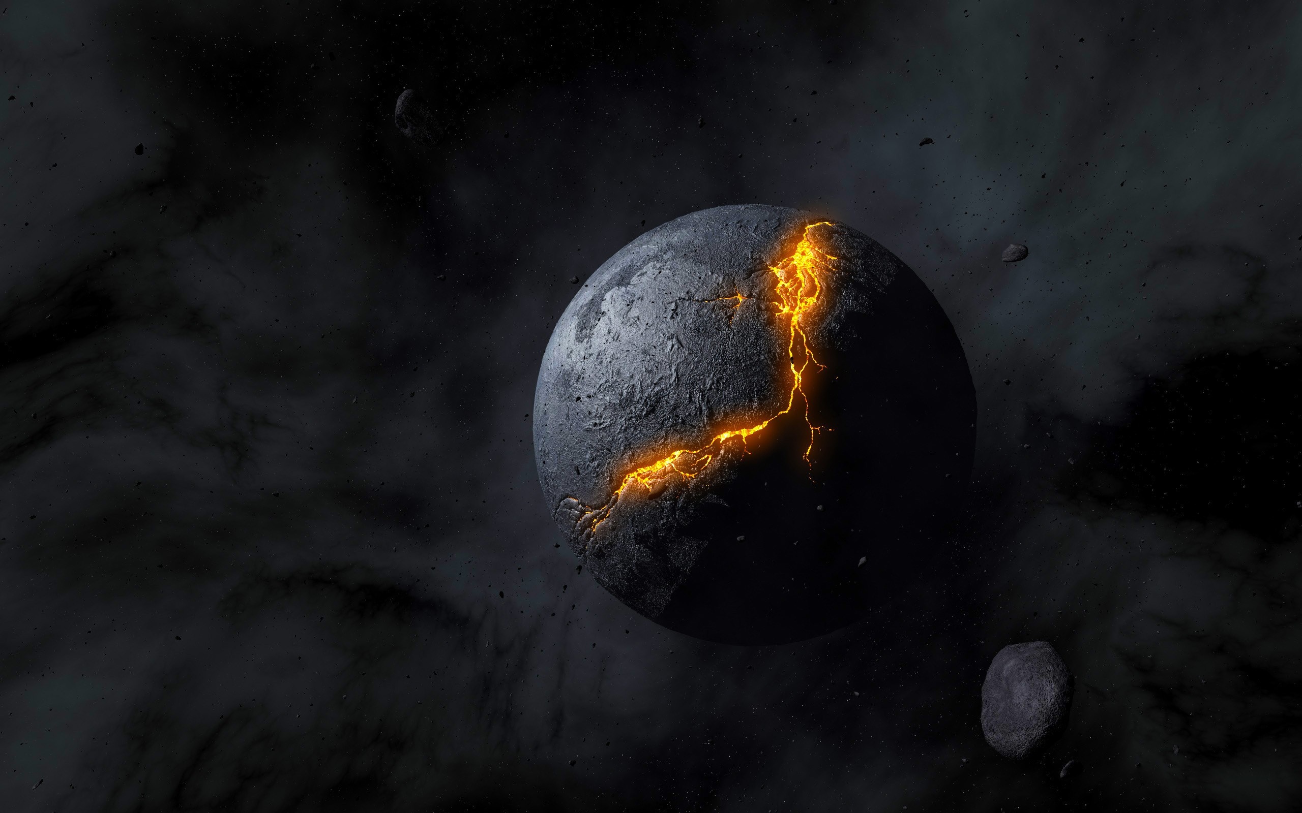 Cracked planet with glowing lava in space HD Wallpaper