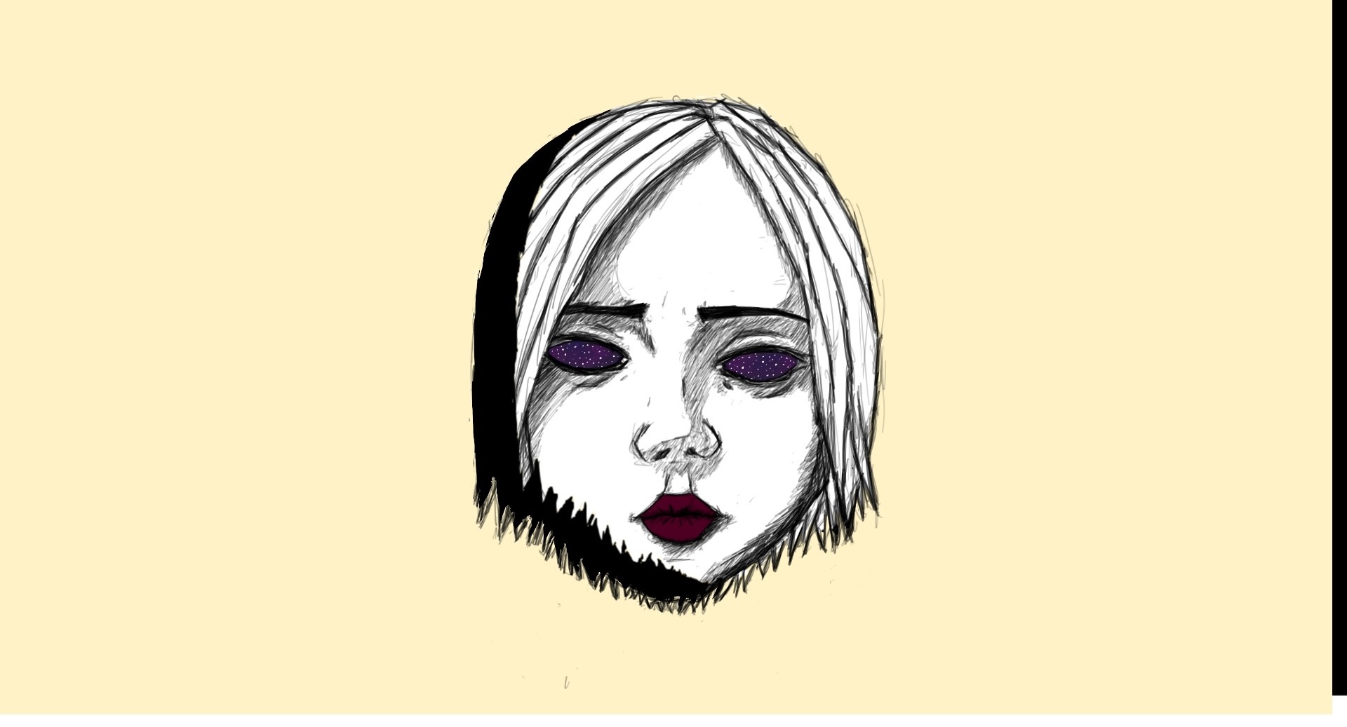 Sketch of a face with starry eyes and dark lips HD Wallpaper