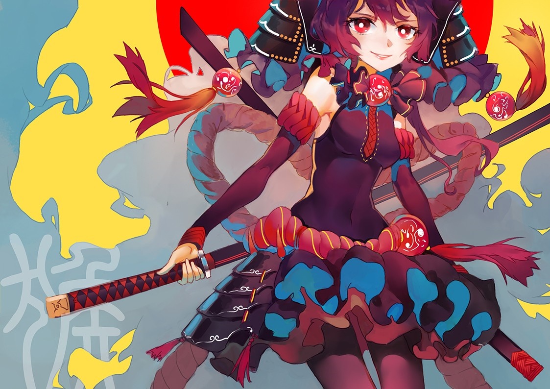 Anime girl with swords and samurai armor HD Wallpaper