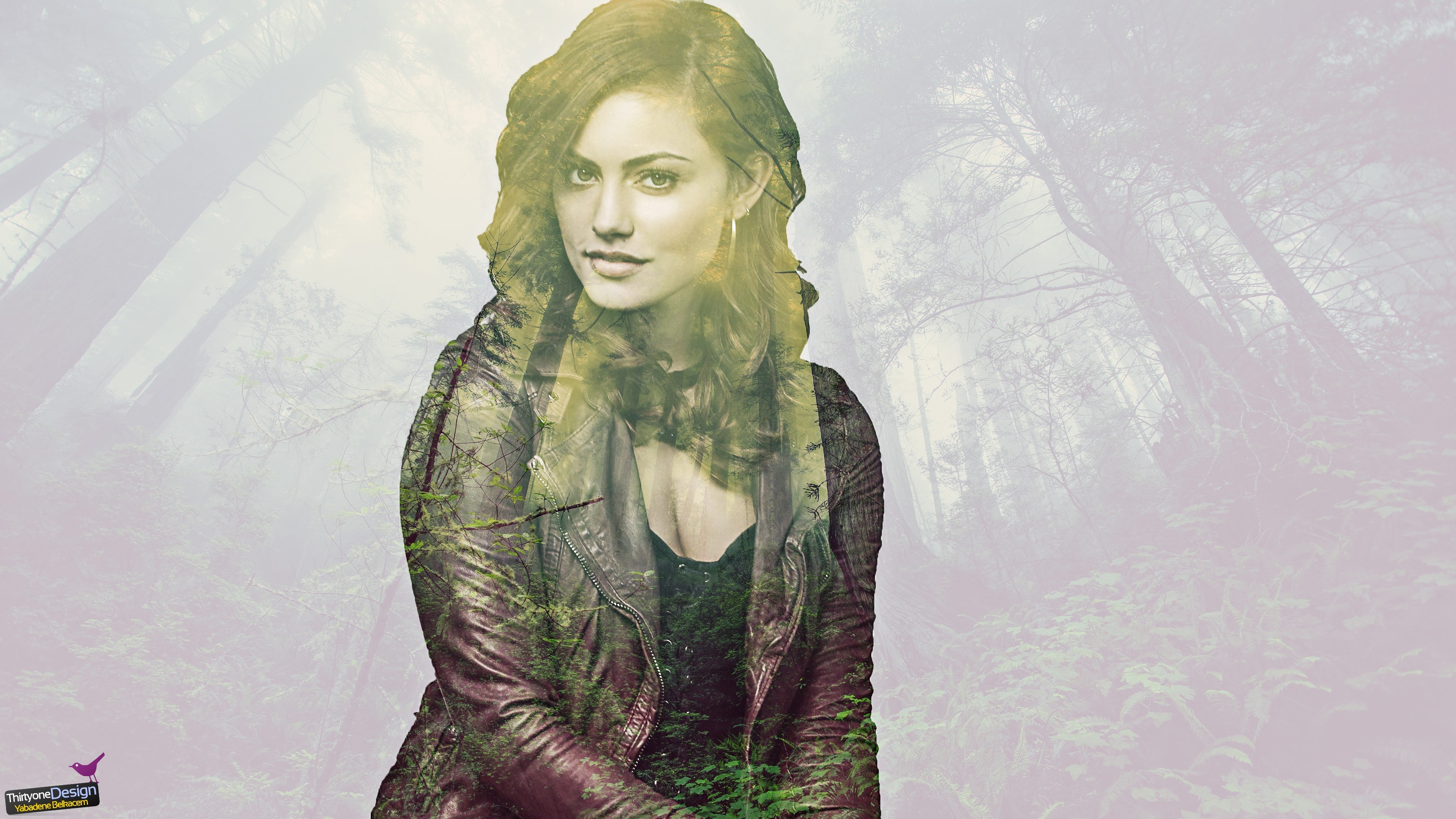Woman superimposed on a forest background HD Wallpaper