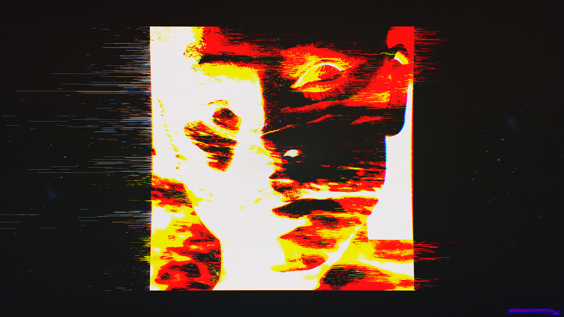 Glitch Art Face with Red and Yellow Hues HD Wallpaper