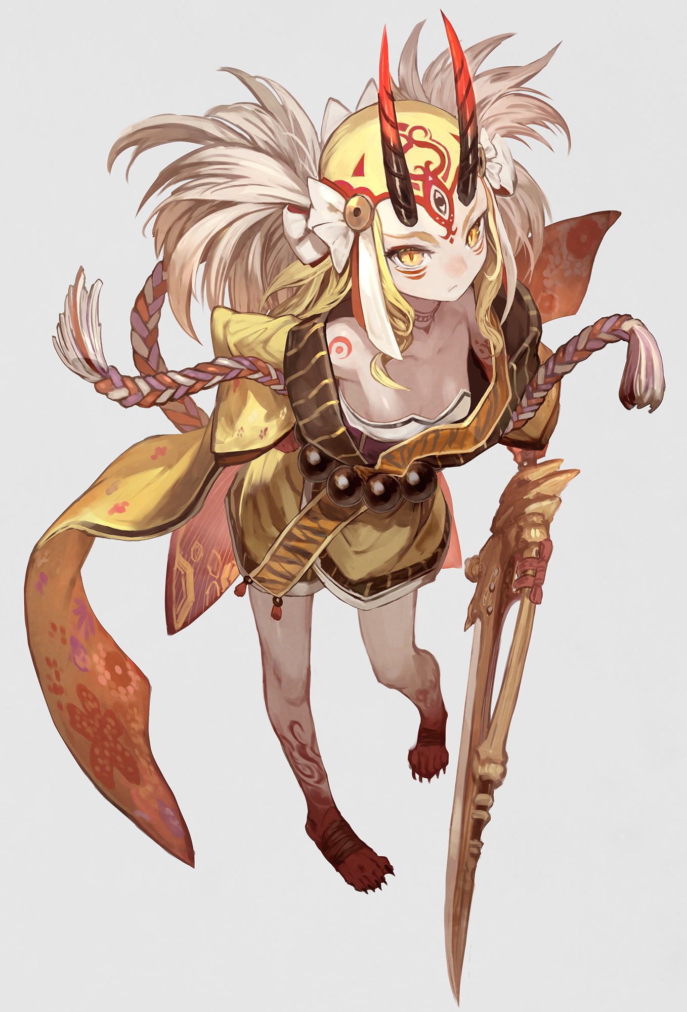 Anime girl with horns and wings holding a weapon HD Wallpaper